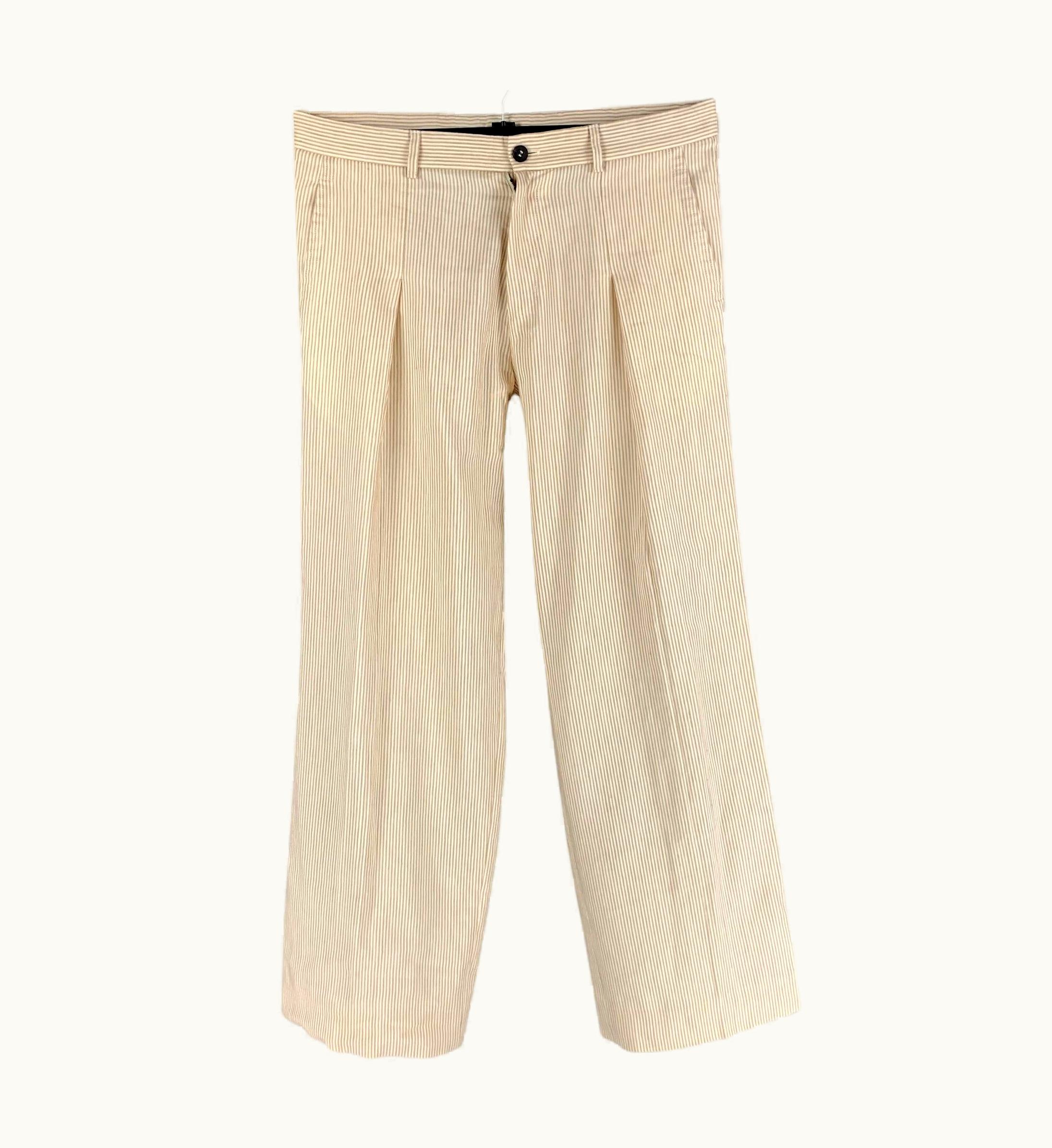 Saint Laurent Yves Saint Laurent Rive Gauche 2006 Cream Brown Cotton S/S Linen Pants