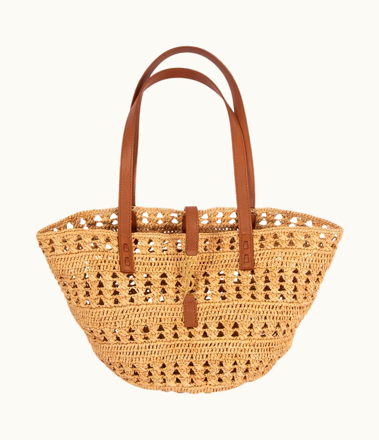 Saint Laurent Saint Laurent Beige Raffia YSL Small Basket Tote Shoulder Bag