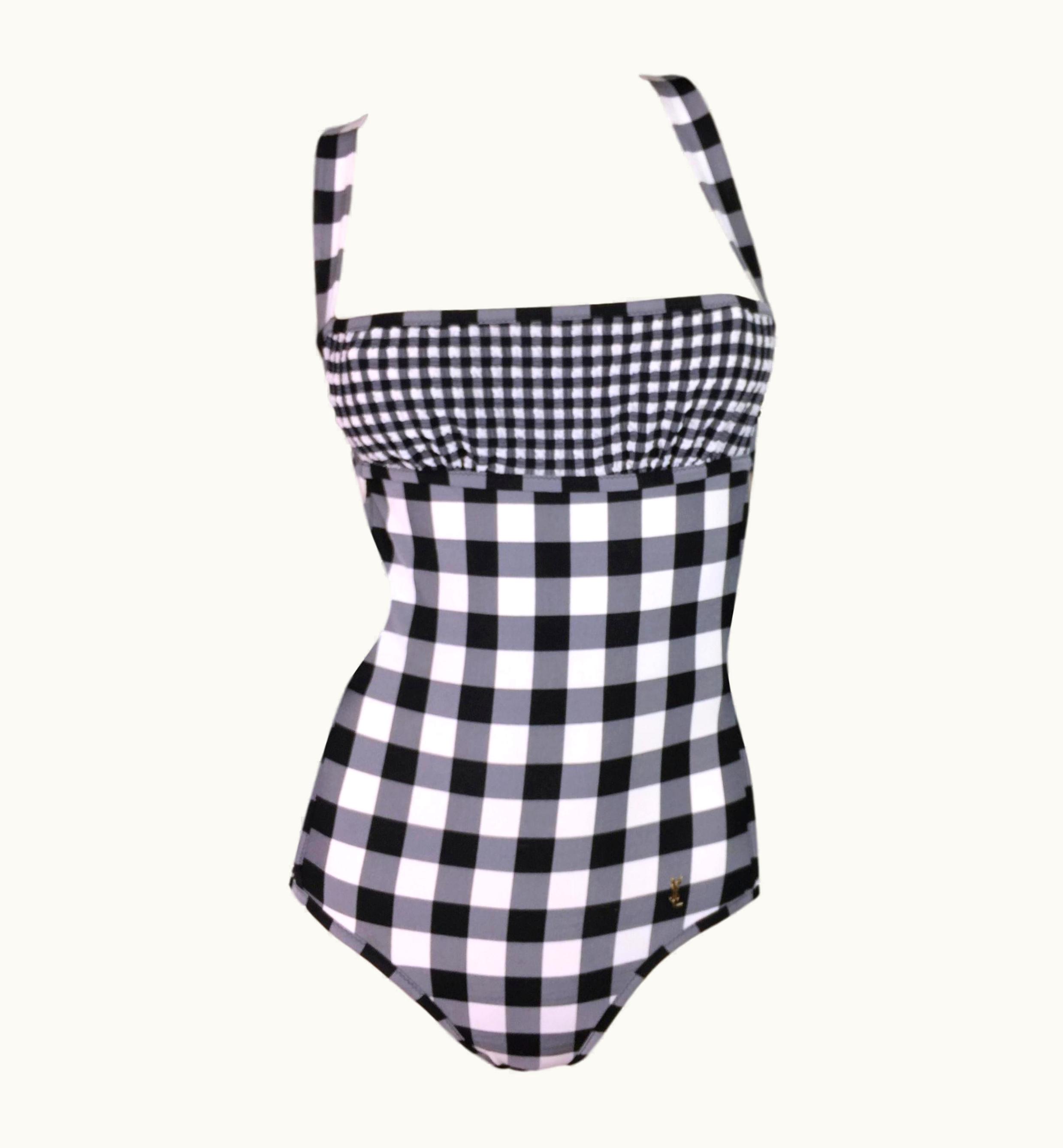 Saint Laurent S/S 2007 Yves Saint Laurent Pin-Up Gingham Black & White Cut-Out Swimsuit