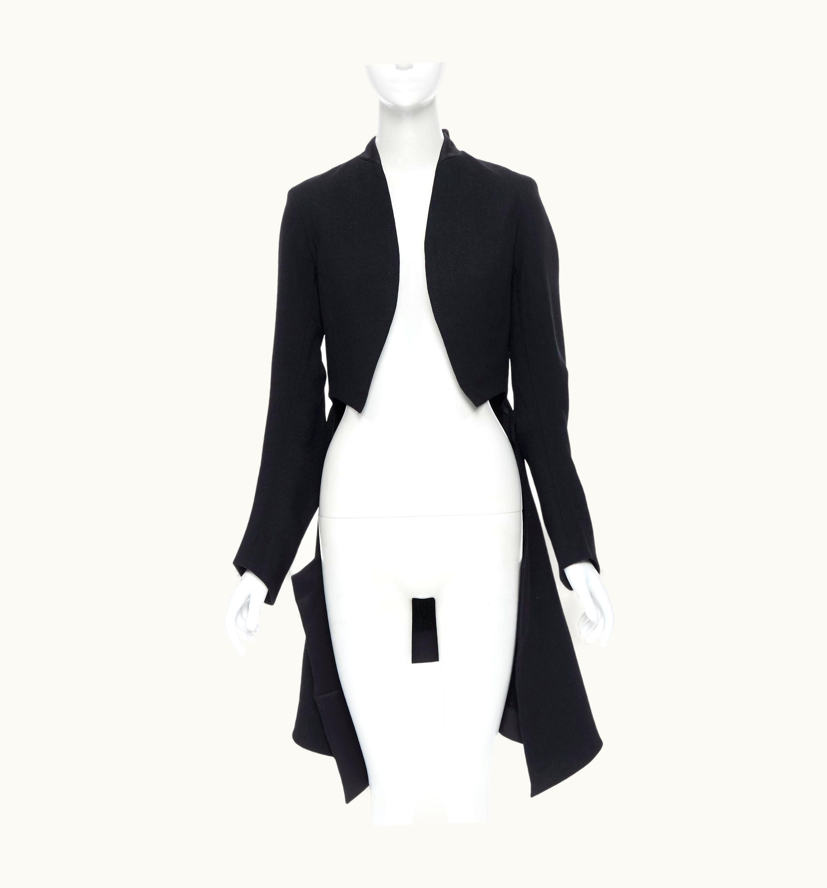 Saint Laurent Runway Yves Saint Laurent 2008 Black Wool Cropped Front Draped Tail Bolero