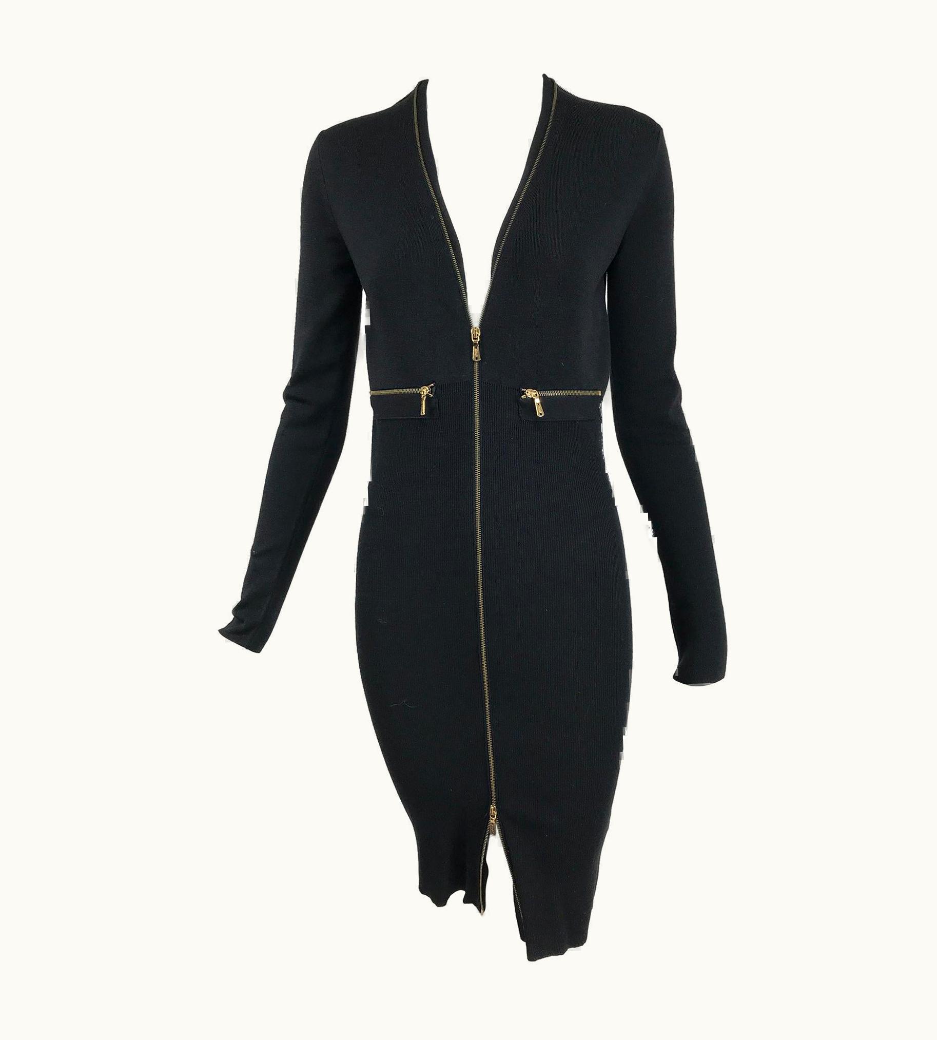 Saint Laurent Yves Saint Laurent Autumn/Winter 2008 Ribbed Wool Zipper Front Body Con Dress