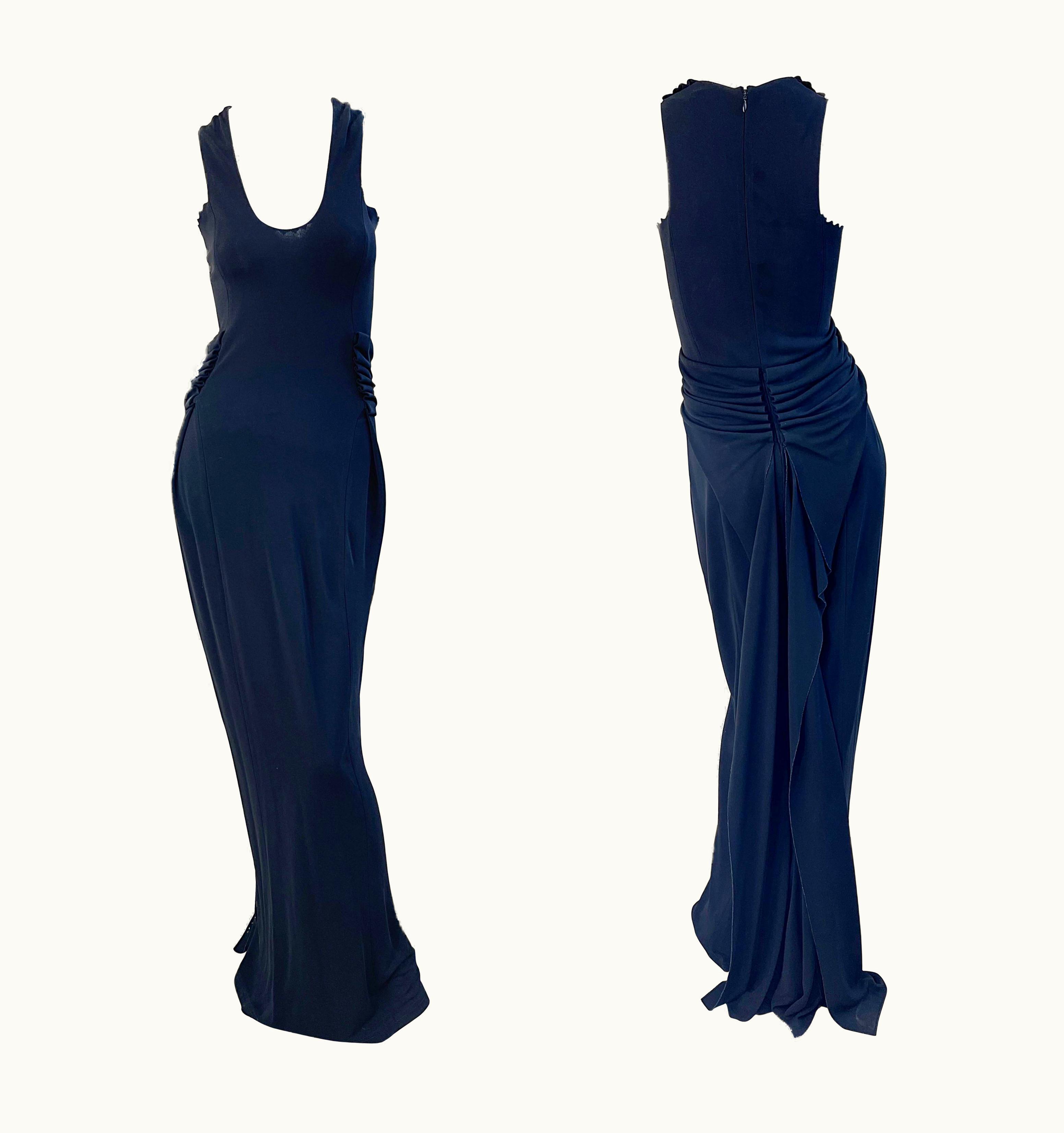 Saint Laurent Tom Ford For Yves Saint Laurent Black Rayon Jersey Knit Vintage Sleeveless Gown