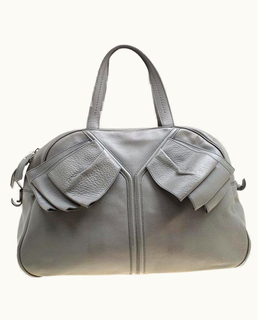 Saint Laurent Saint Laurent Grey Leather Large Obi Bowler Bag