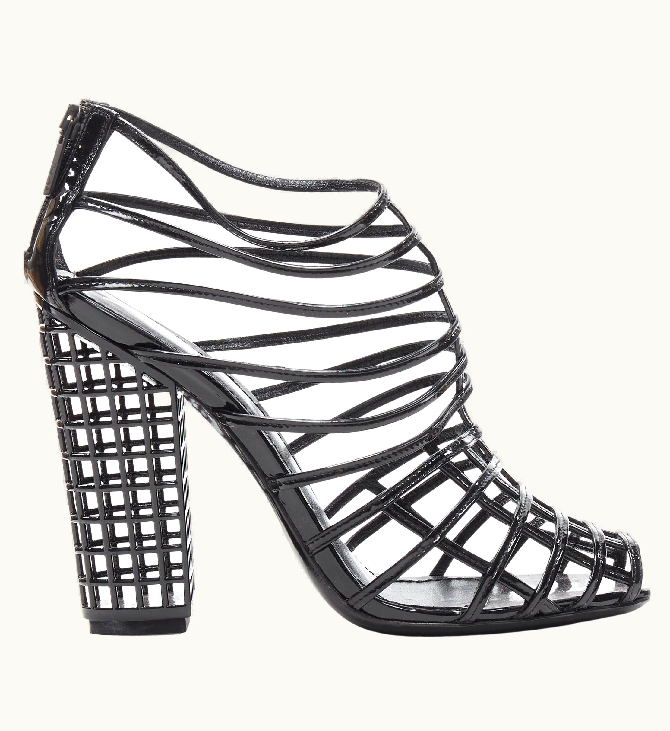 Saint Laurent Yves Saint Laurent 2009 Runway Cage 110 Black Graphid Grid Patent Bootie