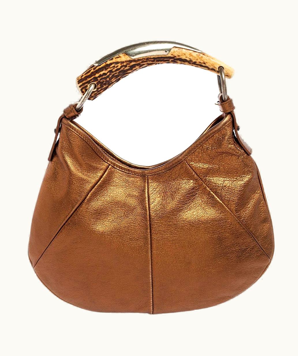 Saint Laurent Yves Saint Laurent Bronze Leather Mini Mombasa Hobo