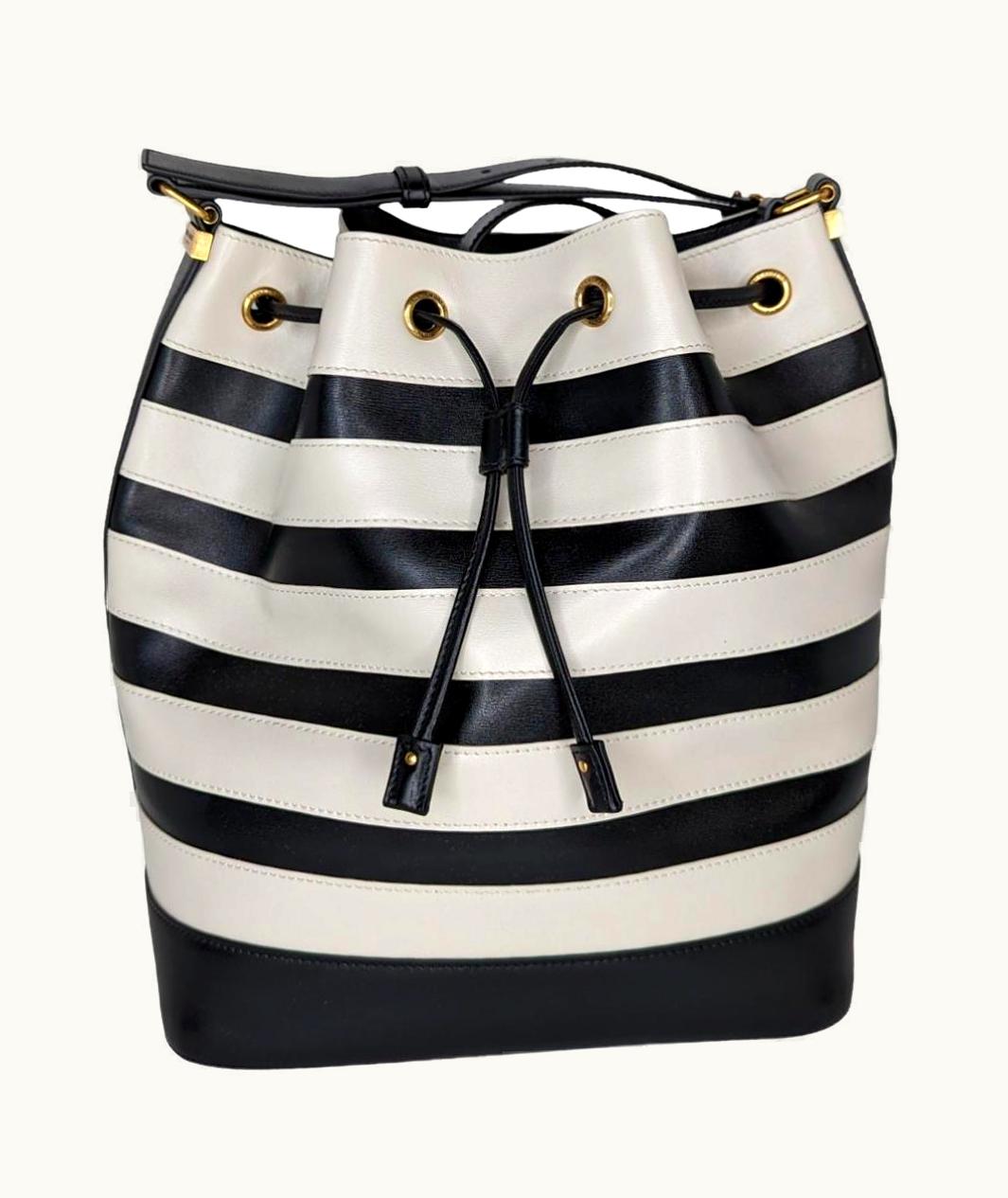 Saint Laurent Saint Laurent YSL Seau Stripe Leather Bucket Bag