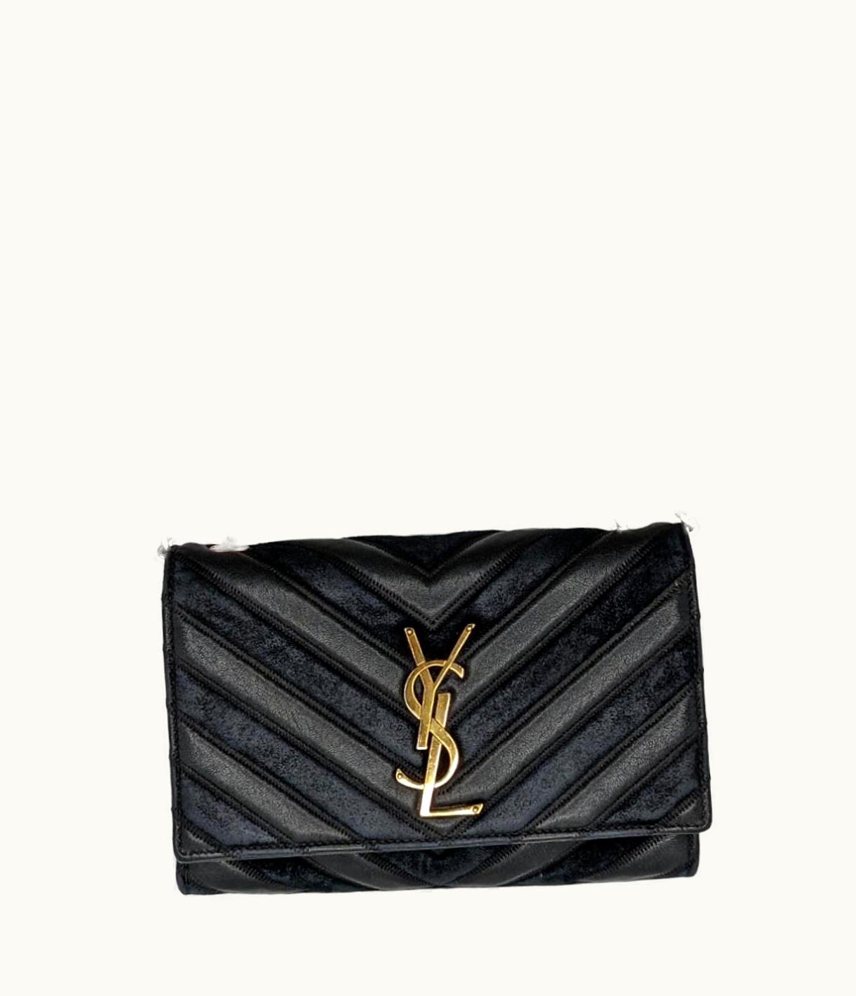 Saint Laurent Saint Laurent Small Kate Chevron Suede & Leather Shoulder Bag