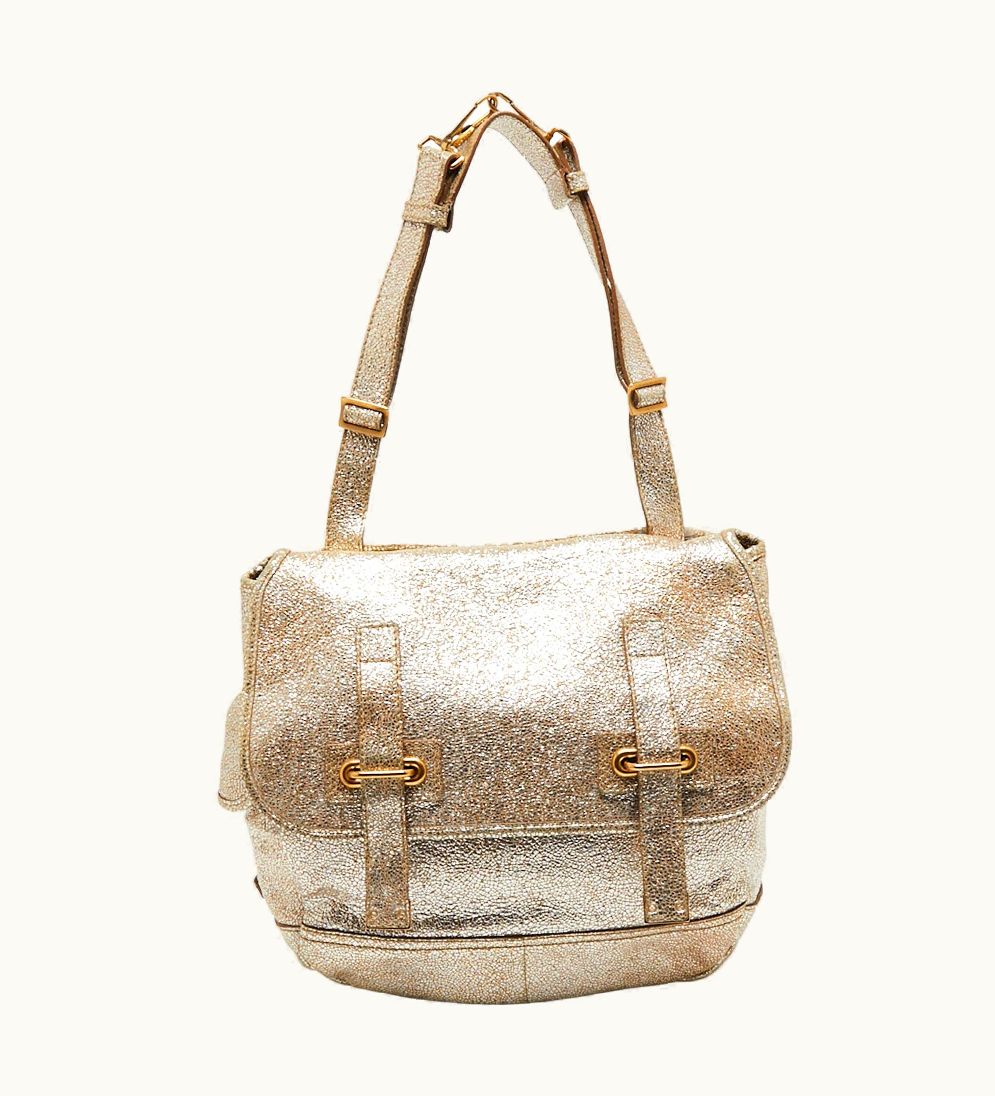 Saint Laurent Yves Saint Laurent Metallic Gold Leather Besace Shoulder Bag