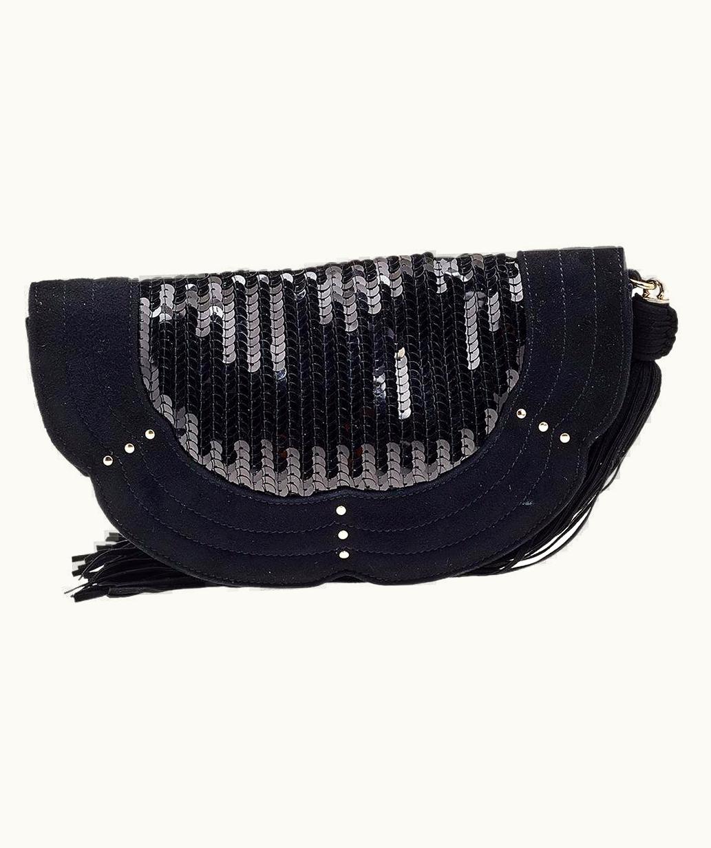 Saint Laurent Yves Saint Laurent Suede And Sequins Fringe Flap Clutch UZ0586583