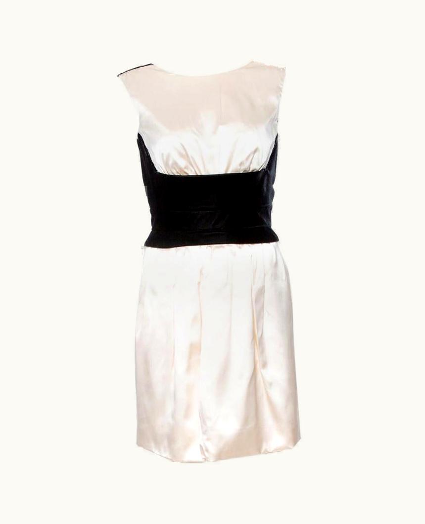 Saint Laurent Yves Saint Laurent Cream Silk Velvet Trim Sleeveless Dress