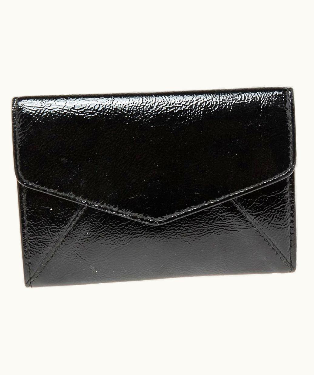 Saint Laurent Yves Saint Laurent Black Patent Leather Flap Compact Wallet