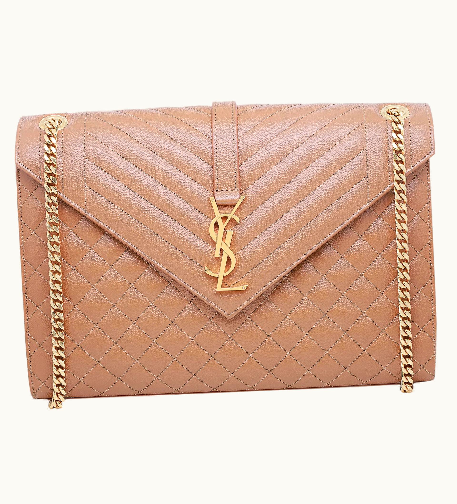 Saint Laurent Saint Laurent Envelope Large Dark Beige Quilted Leather Crossbody Bag