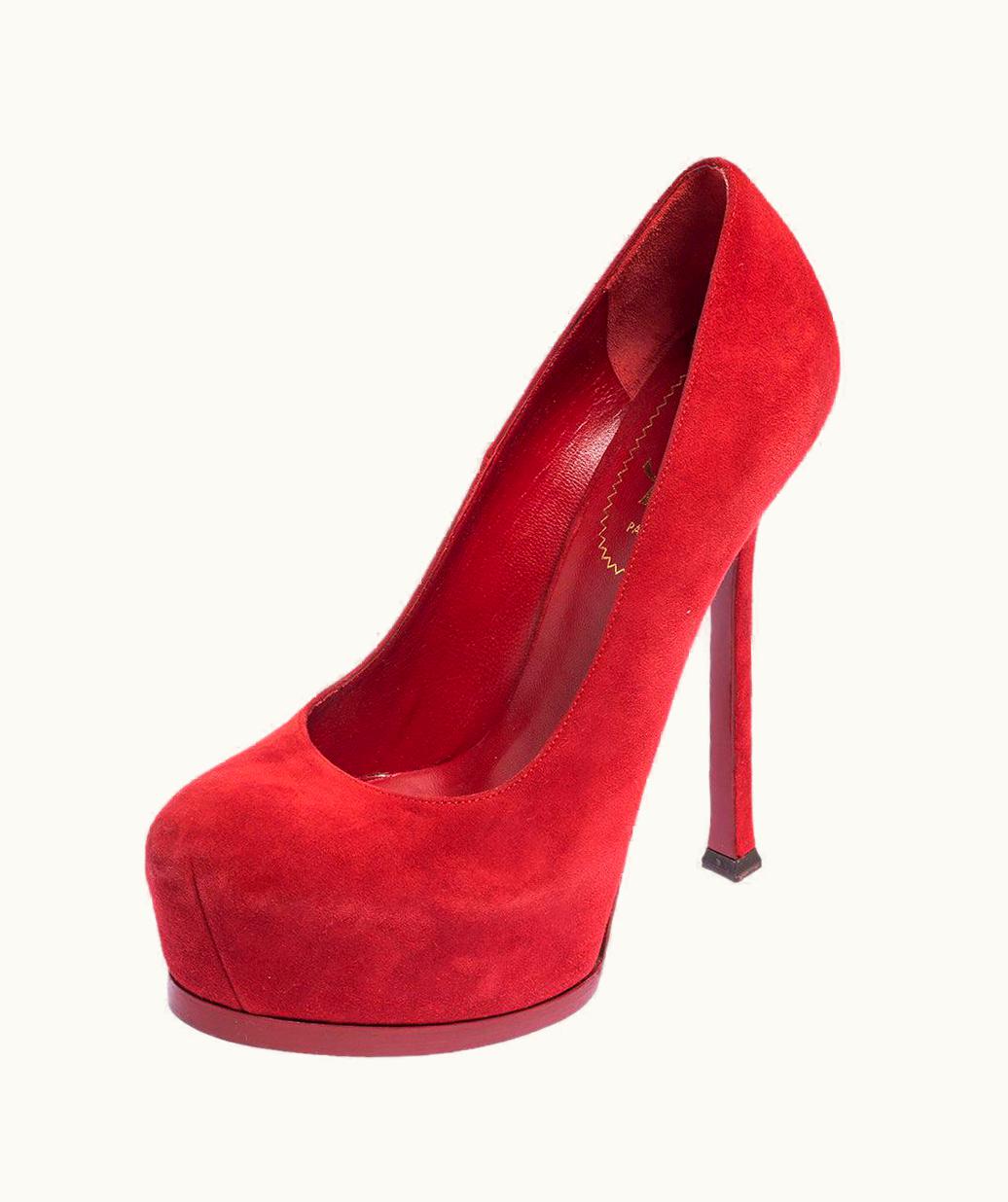 Saint Laurent Yves Saint Laurent Red Suede Tribtoo Platform Pumps