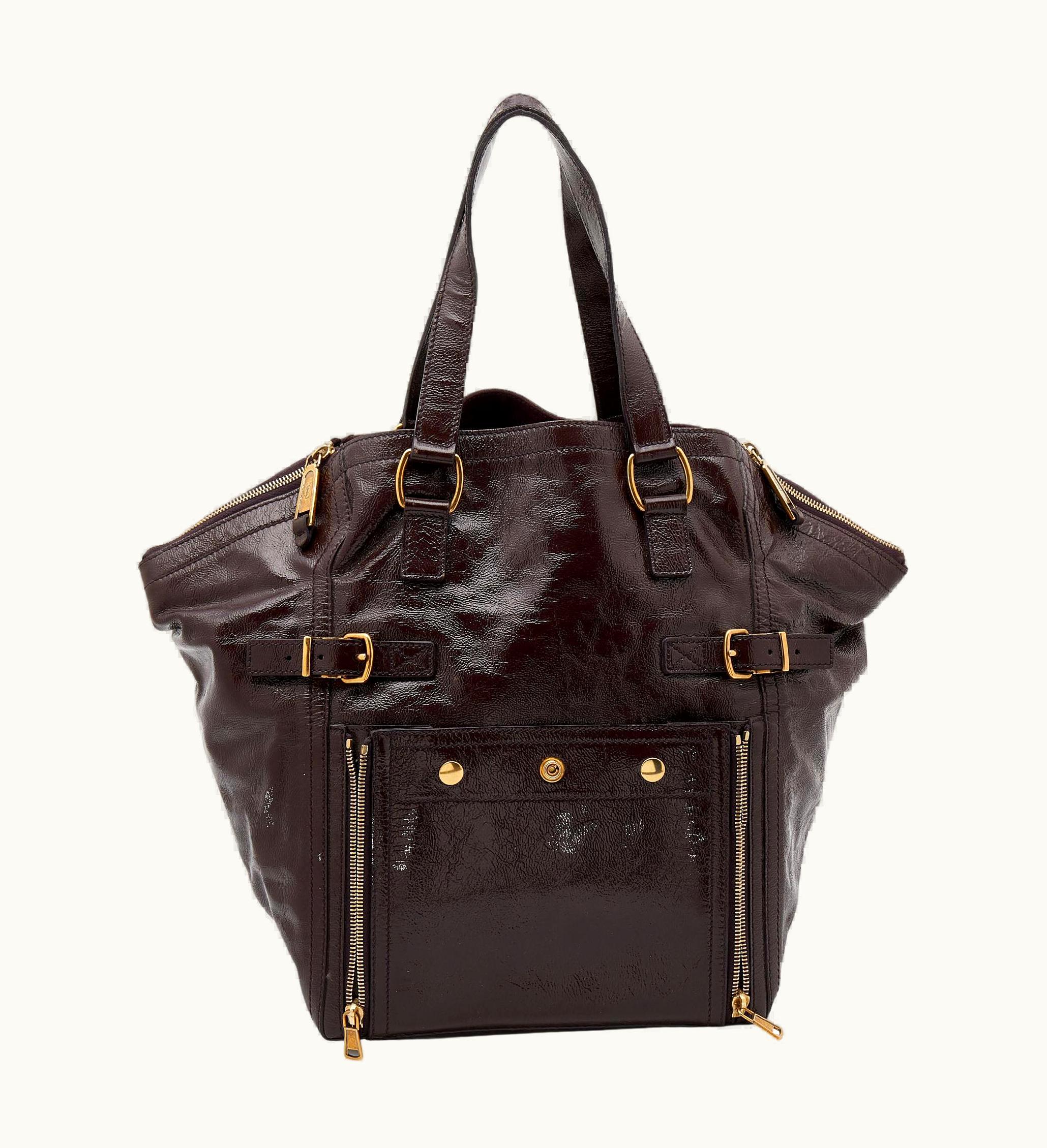 Saint Laurent Yves Saint Laurent Dark Brown Patent Leather Large Downtown Tote