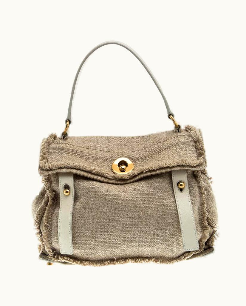 Saint Laurent Yves Saint Laurent Beige/White Fabric Medium Muse Two Satchel