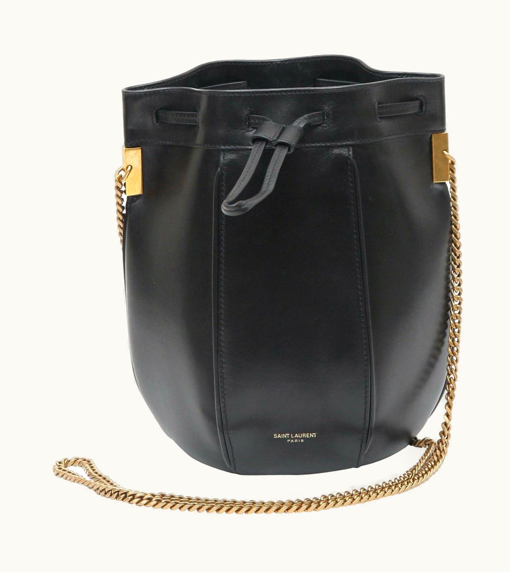 Saint Laurent Saint Laurent Bucket Bag Black Leather Small Talitha Shoulder Gold Drawstring