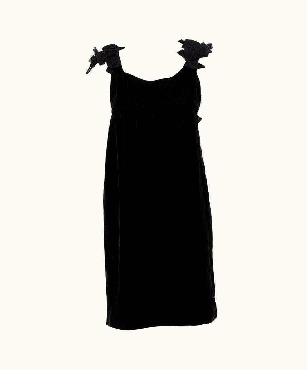 Saint Laurent Yves Saint Laurent Black Velvet Bow Trim Detail Shift Dress