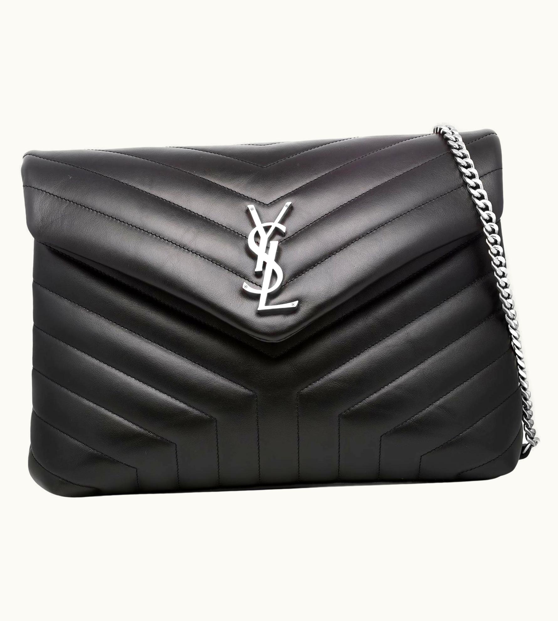 Saint Laurent Saint Laurent Loulou Matelasse Y Black Leather Medium Shoulder Silver Chain Bag