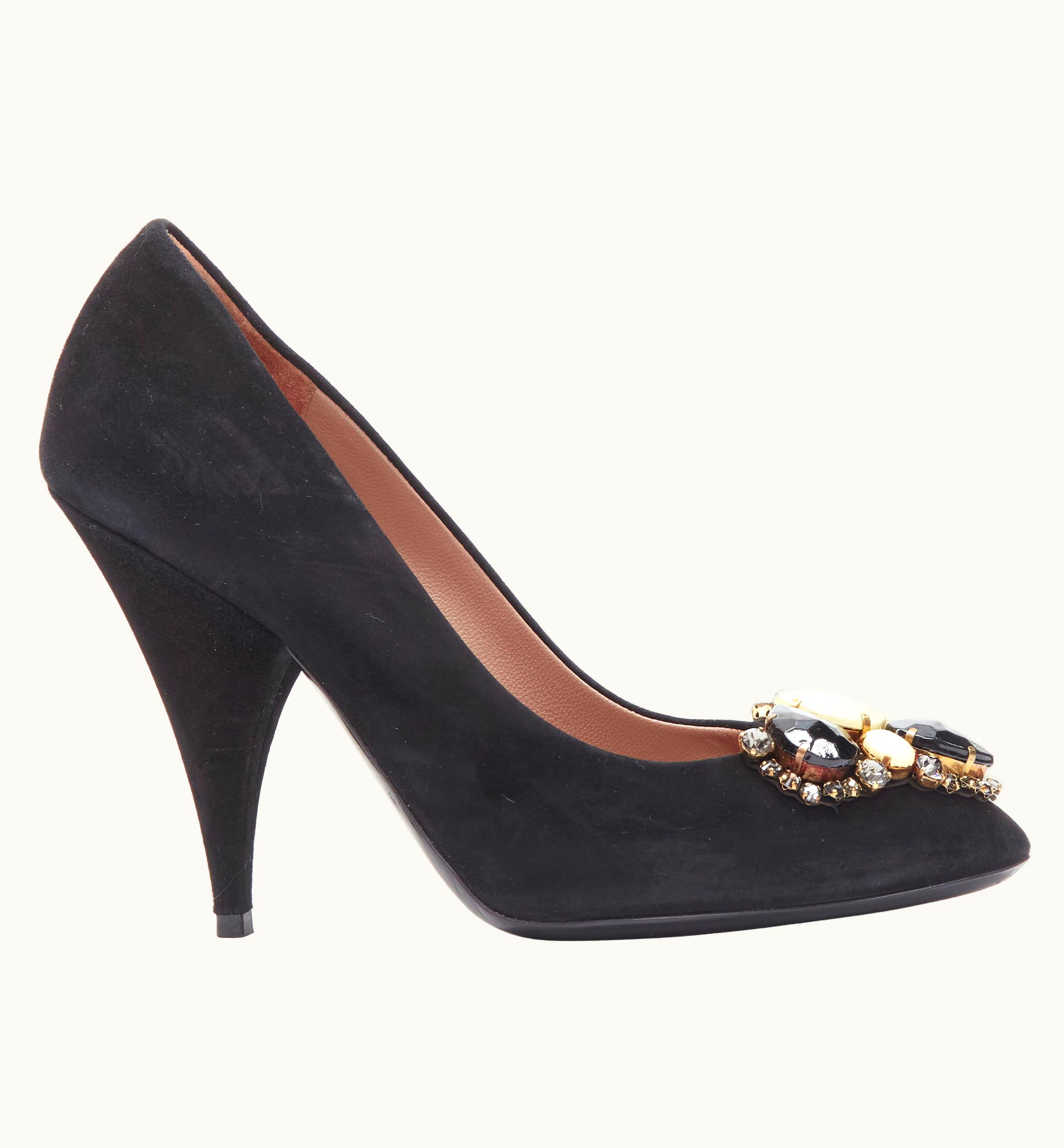 Saint Laurent Yves Saint Laurent Charlie 105 Black Suede Rhinestone Jewel Heel Pump