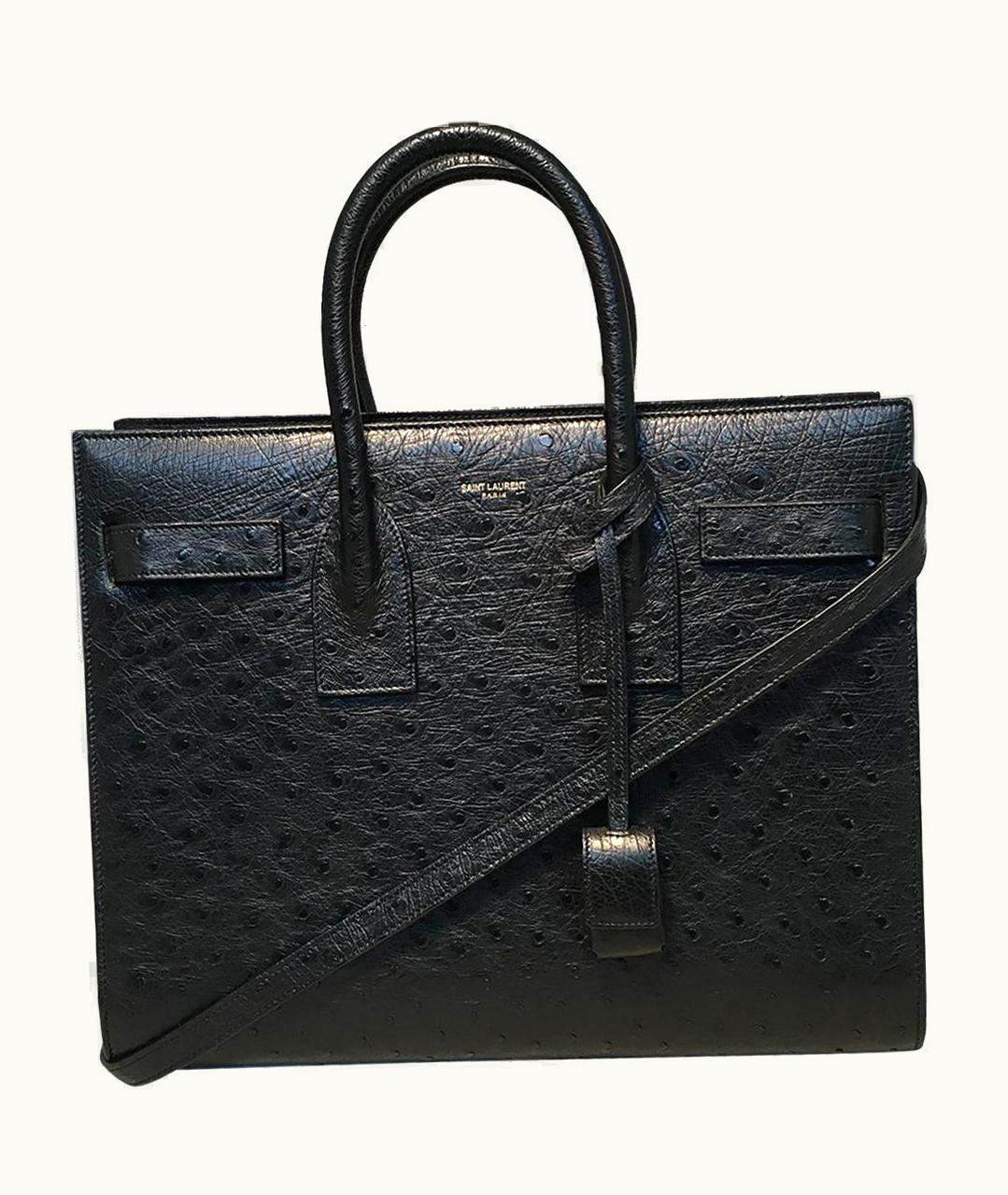 Saint Laurent Nwot YSL Yves Saint Laurent Black Ostrich Small Sac Du Jour Handbag