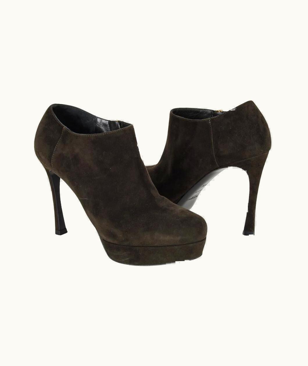Saint Laurent YSL Bootie Dark Green Suede Ankle Boot Yves Saint Laurent 36.5 S/S 6