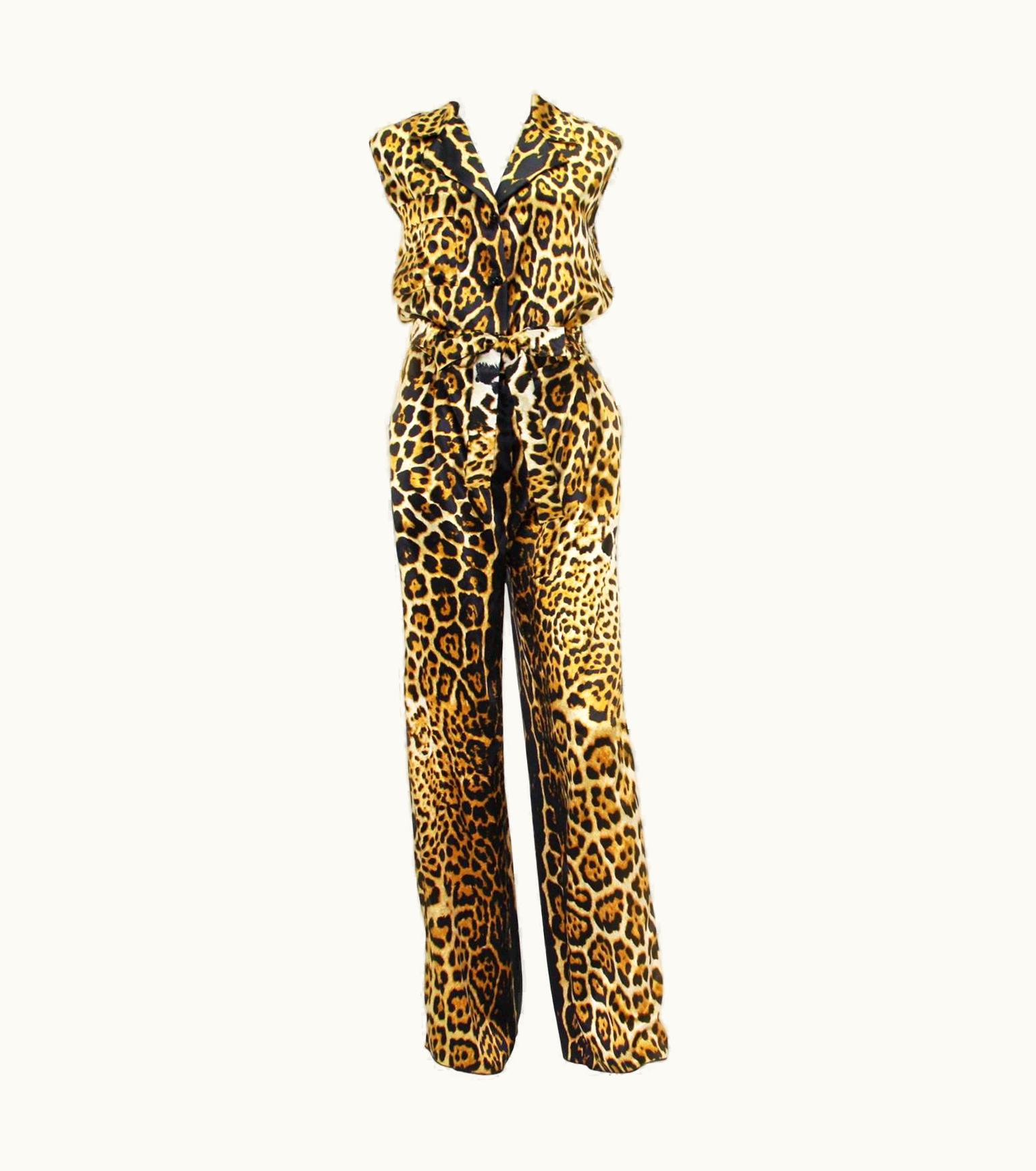 Saint Laurent Yves Saint Laurent Silk Leopard Print Jumpsuit Fr. 40 S/S10