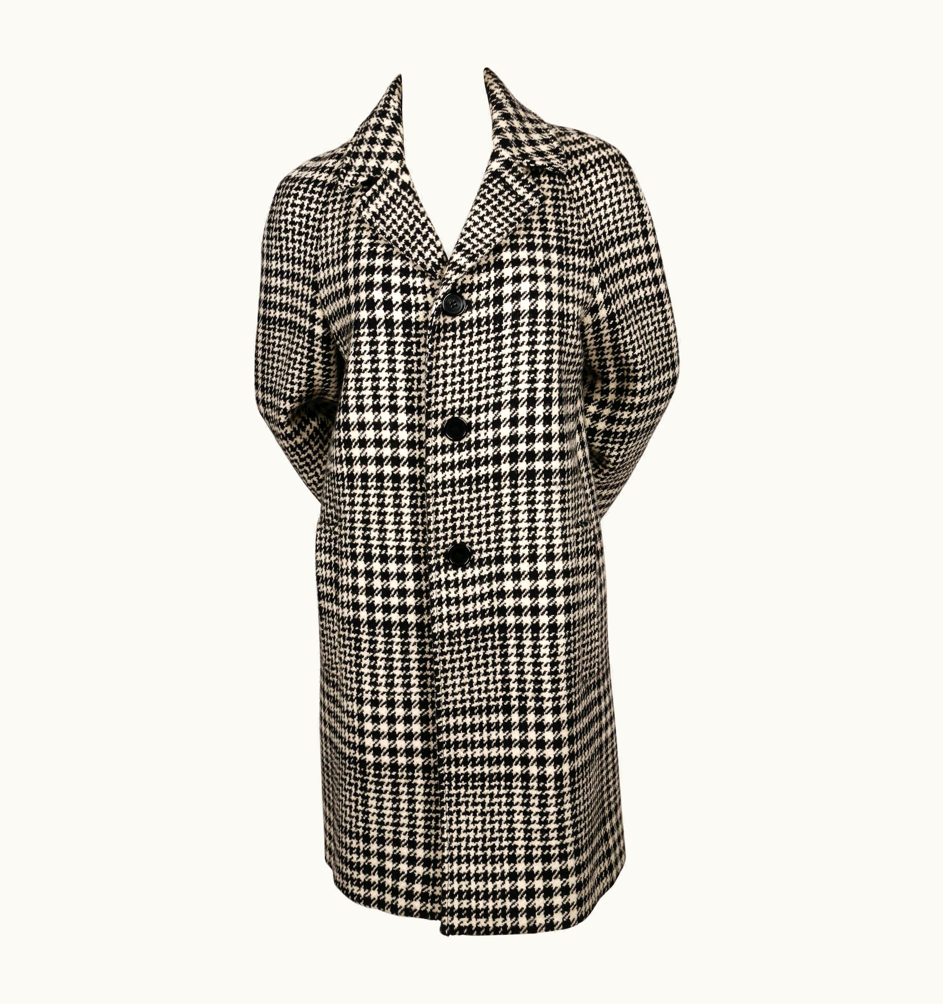 Saint Laurent 2014 Saint Laurent Single Breasted Houndstooth Wool Runway Coat