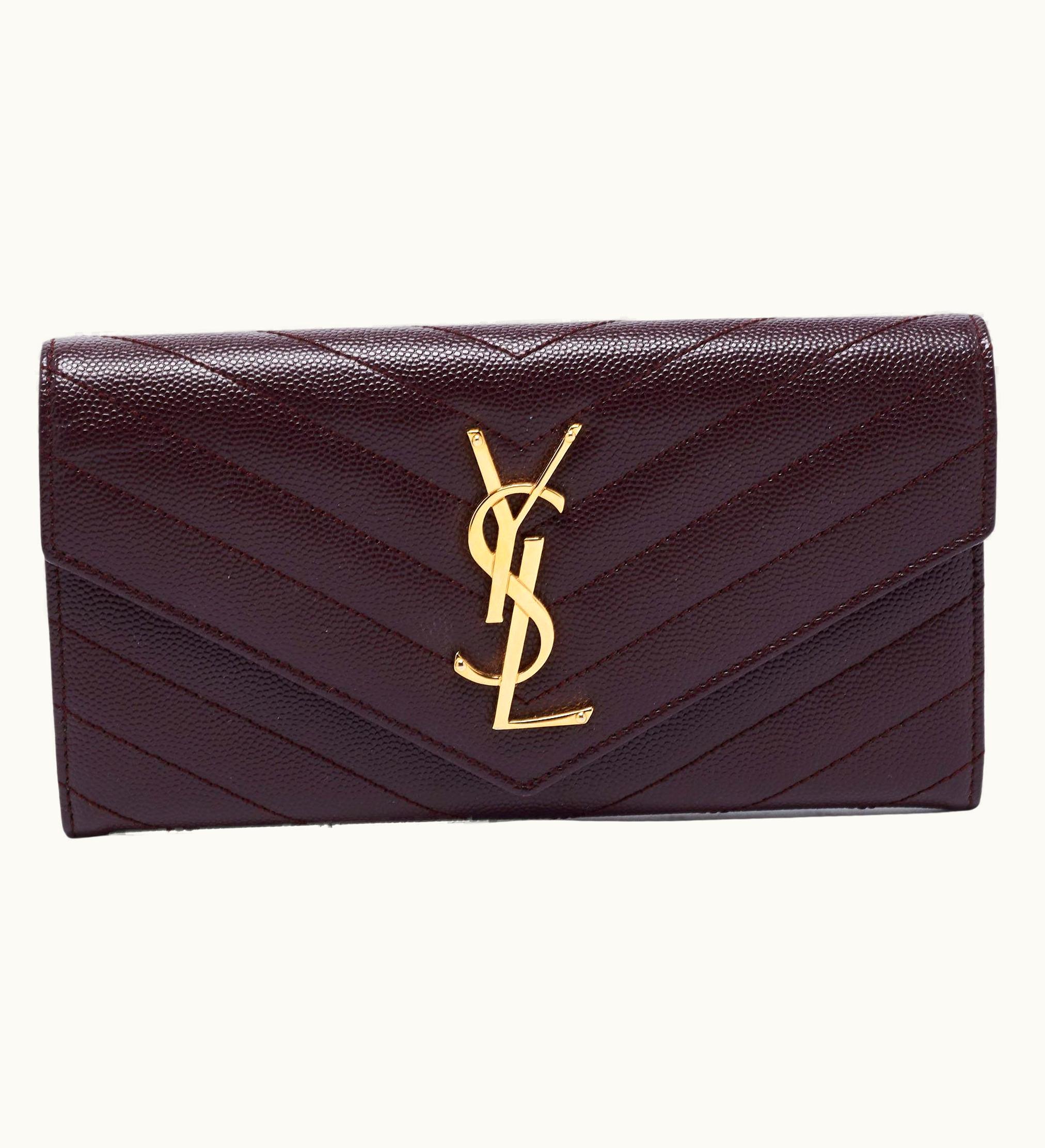 Saint Laurent Saint Laurent Burgundy Matelassé Leather Monogram Flap Continental Wallet