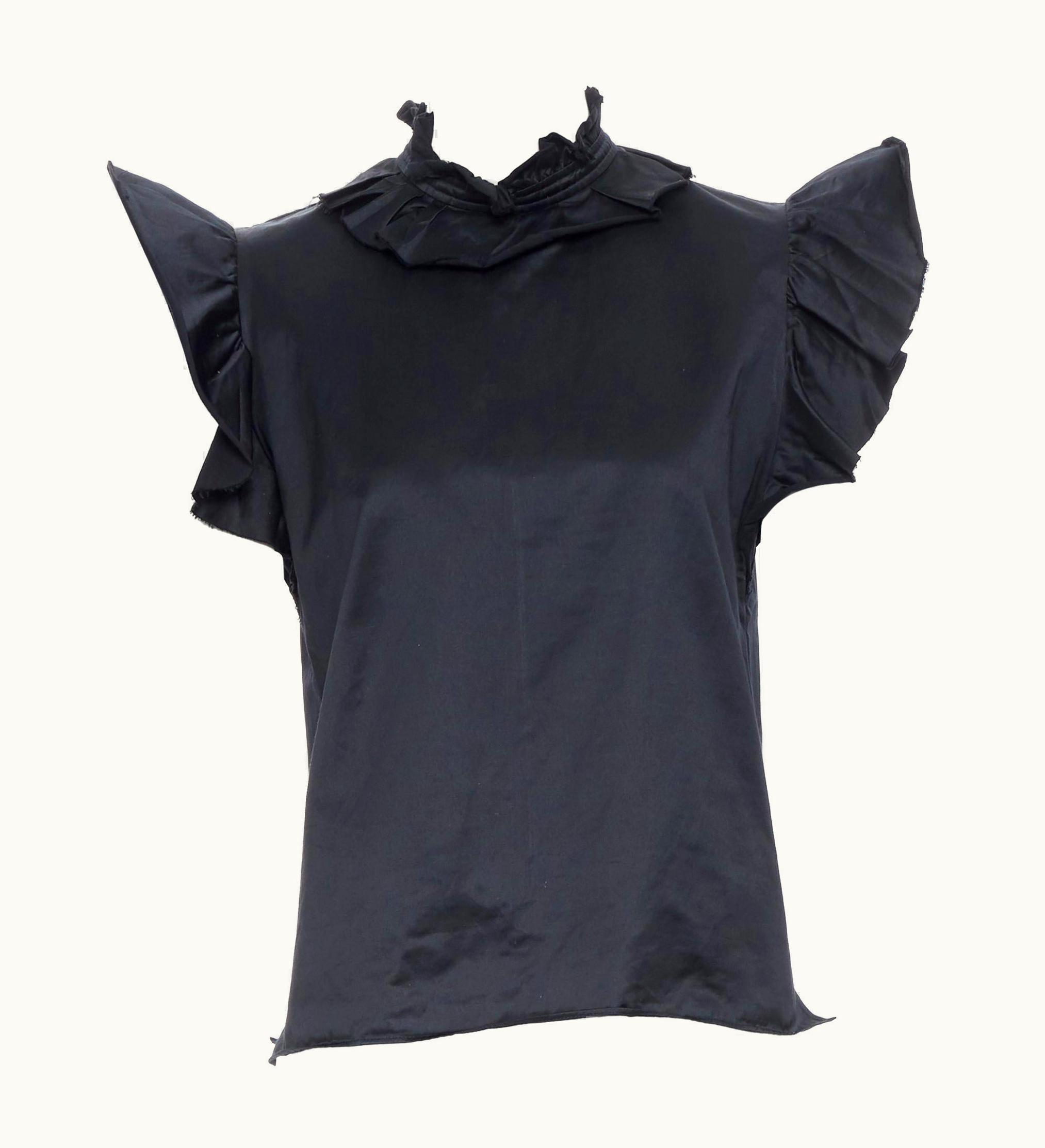 Saint Laurent Yves Saint Laurent S/S Black Cotton Ruffle Sleeve Victorian Collar Vest