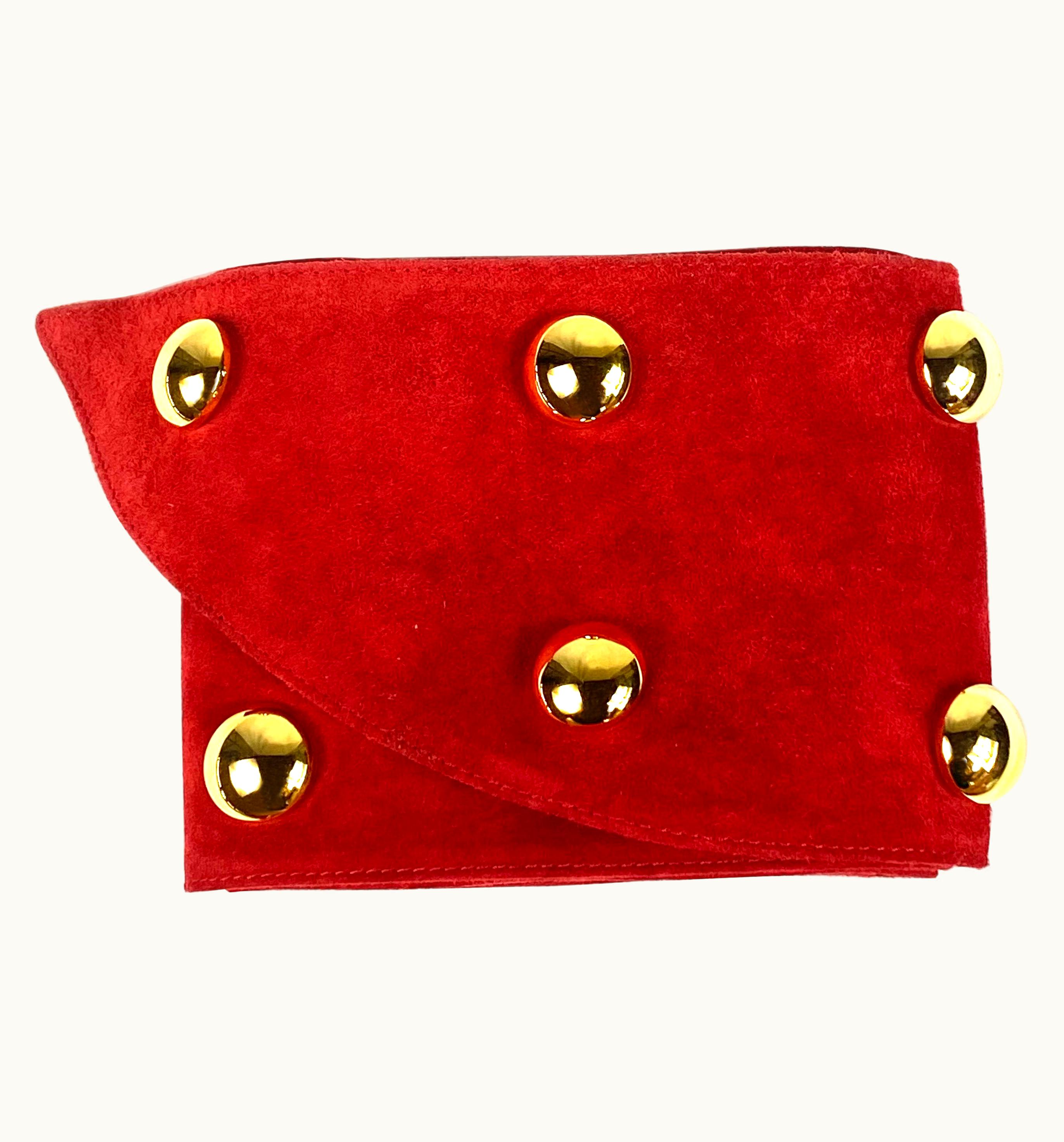 Saint Laurent Yves Saint Laurent Rive Gauche Red And Gold Suede Wide Belt