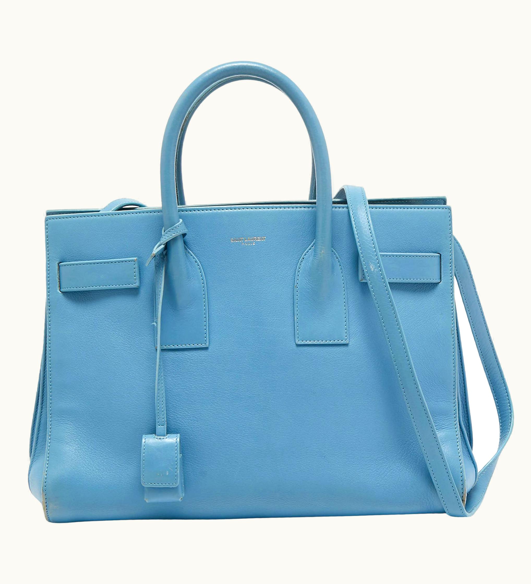 Saint Laurent Saint Laurent Light Blue Leather Small Classic Sac De Jour Tote