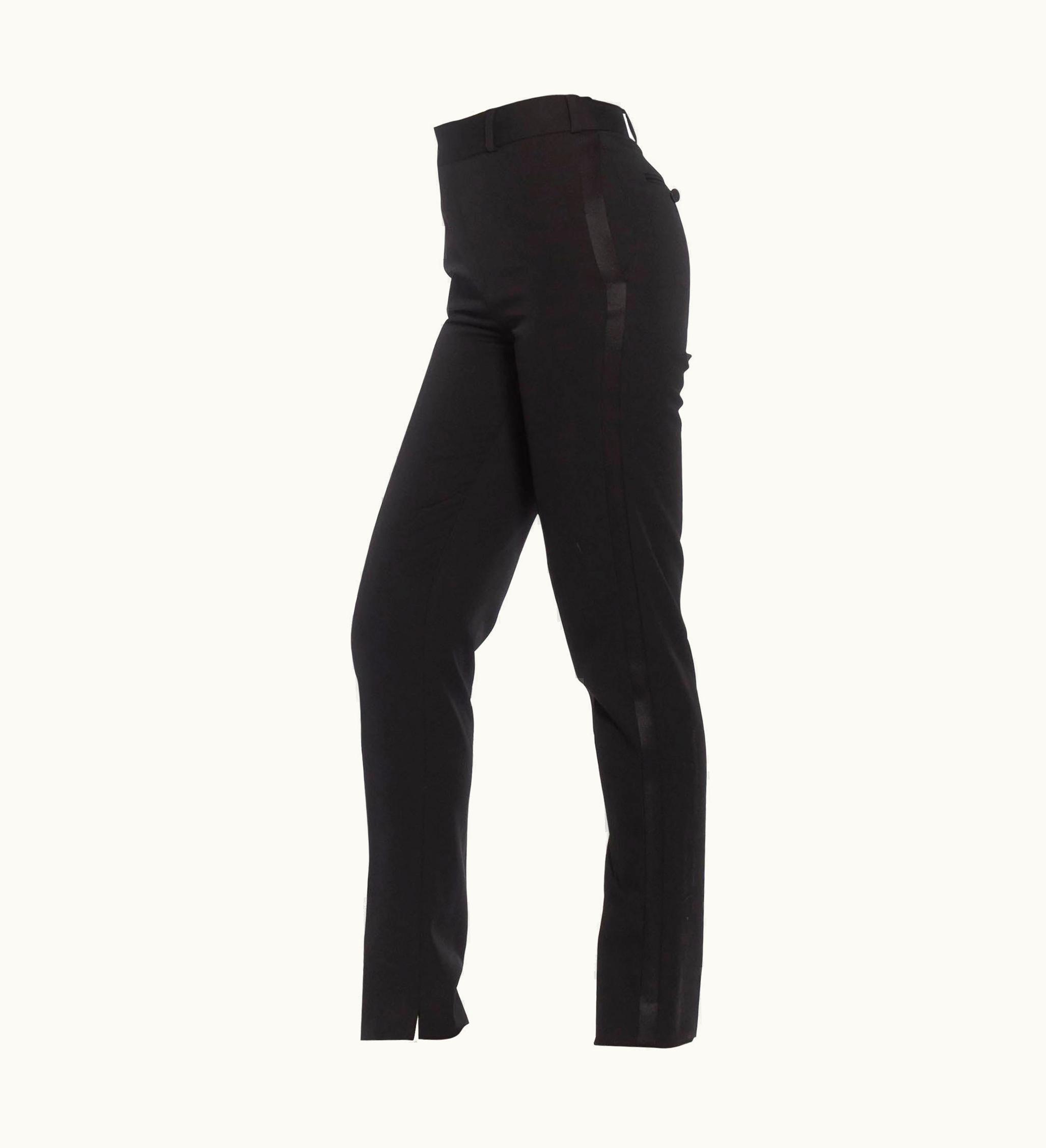 Saint Laurent 2010s Saint Laurent Black Wool Blend Slim Tux Stripe Pants