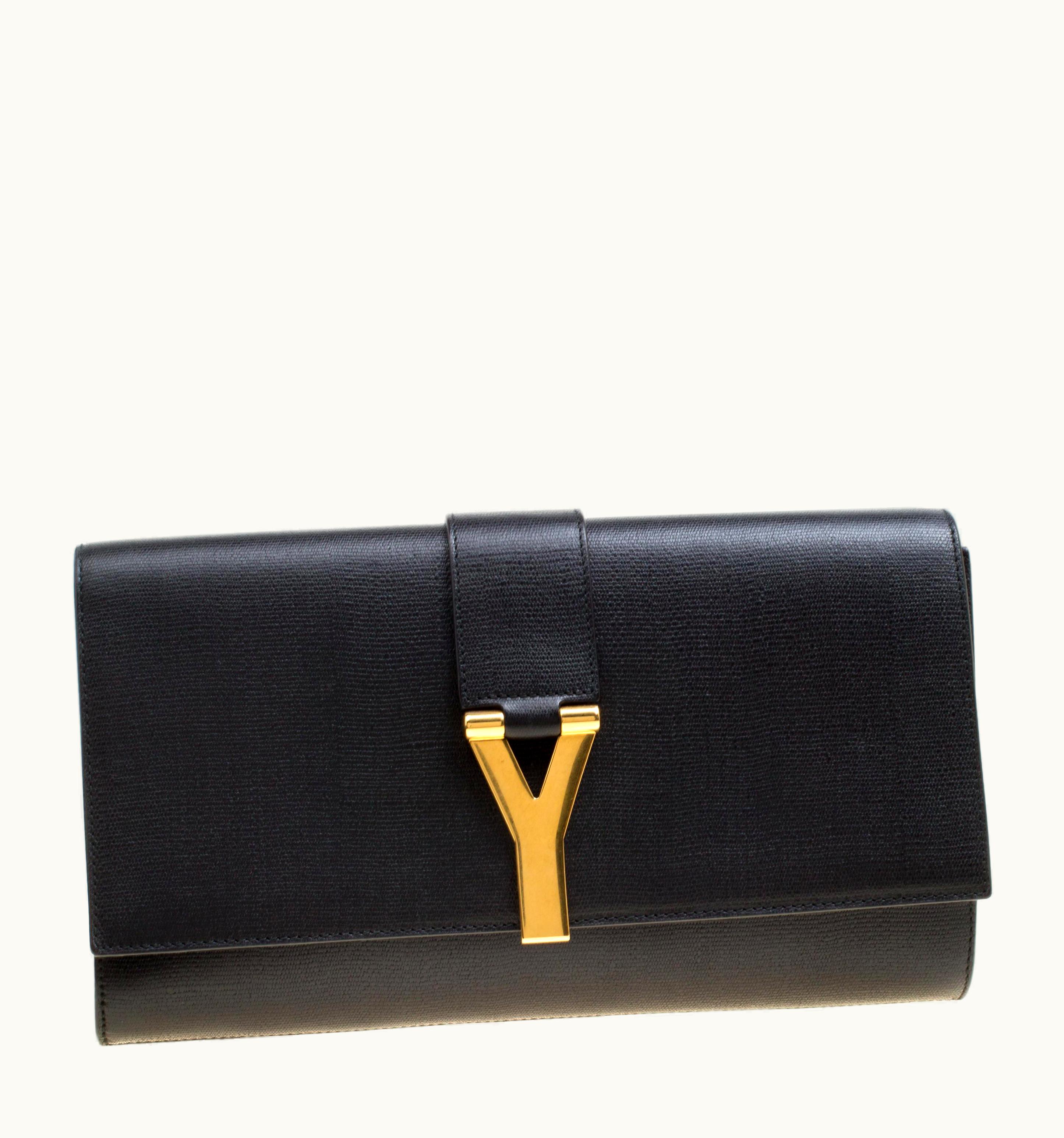 Saint Laurent Saint Laurent Black Leather Large Chyc Clutch