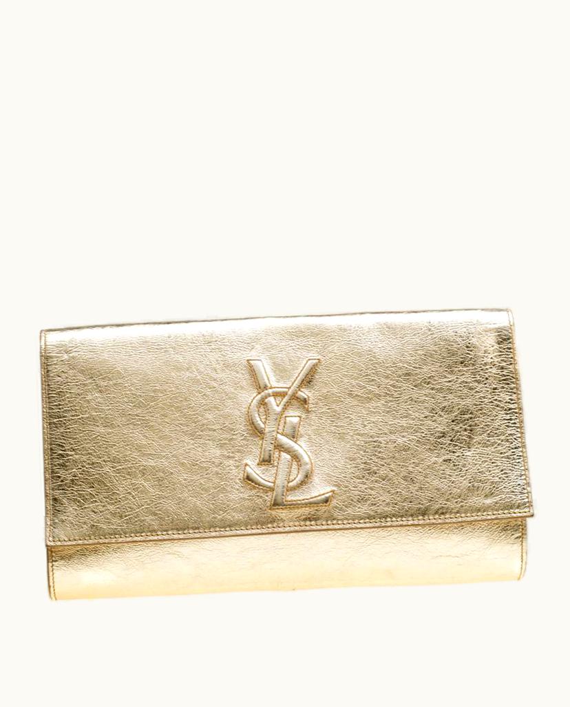 Saint Laurent Saint Laurent Metallic Gold Patent Leather Belle De Jour Flap Clutch