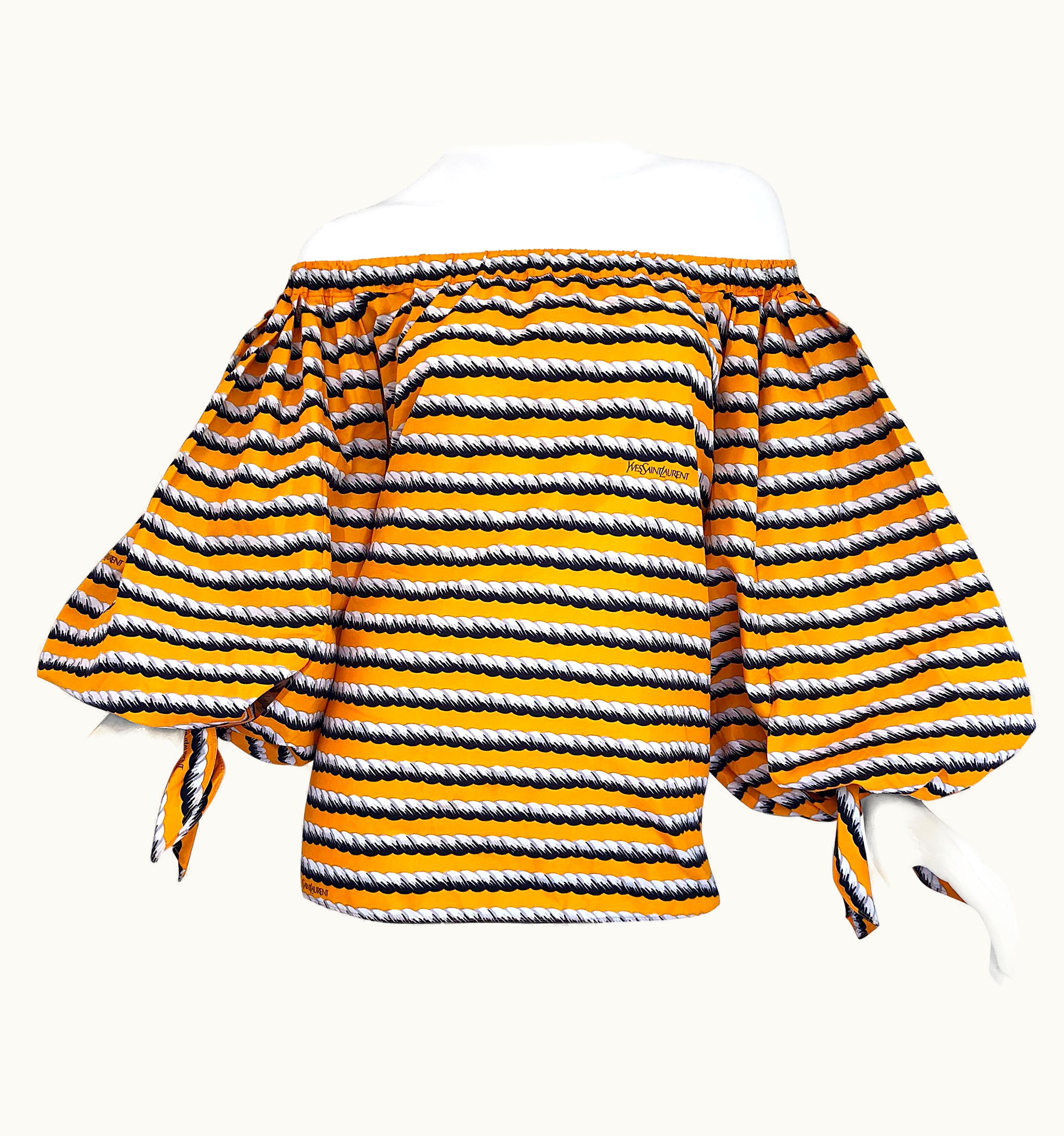 Saint Laurent Yves Saint Laurent YSL Resort 2012 Marigold + Navy Blue Nautical Blouse Top