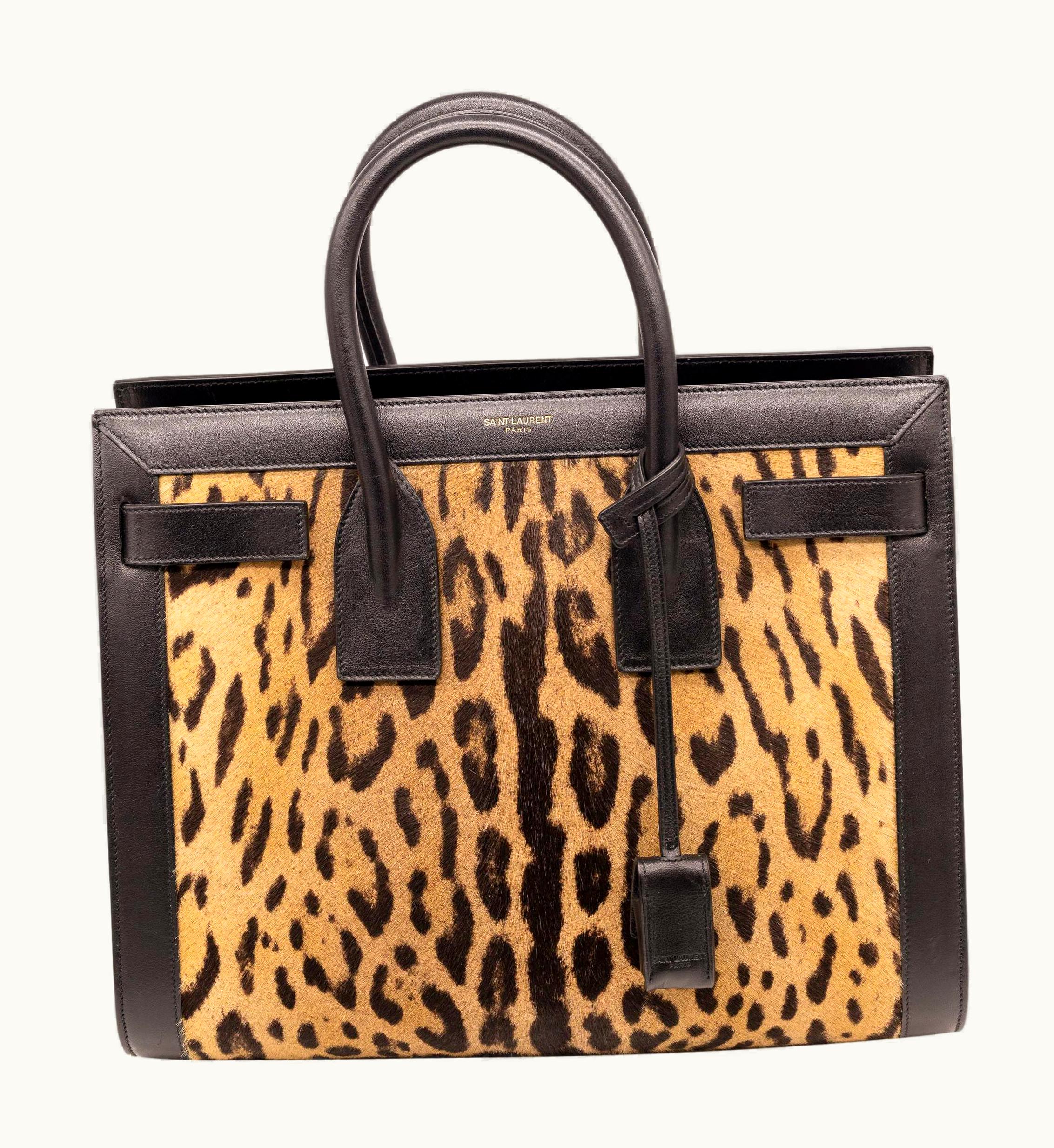 Saint Laurent Saint Laurent Leopard Print Pony Hair Small Sac De Jour Top Handle Crossbody Bag