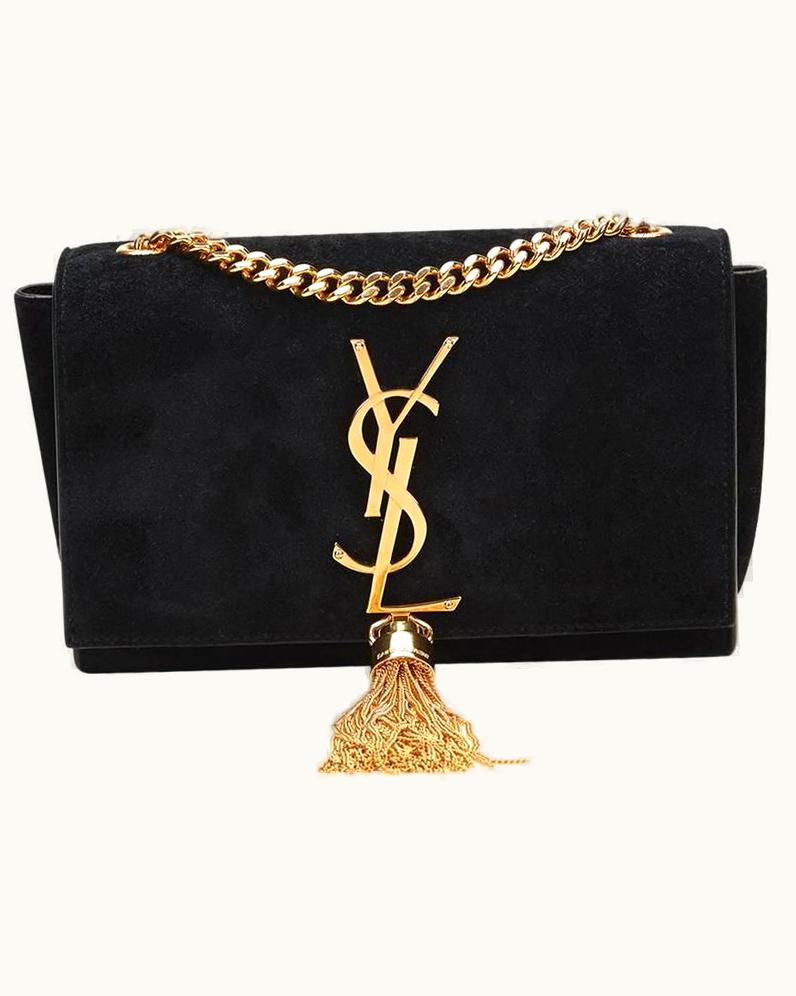 Saint Laurent 2010s Saint Laurent Black Suede Small Monogram Kate Tassel Satchel