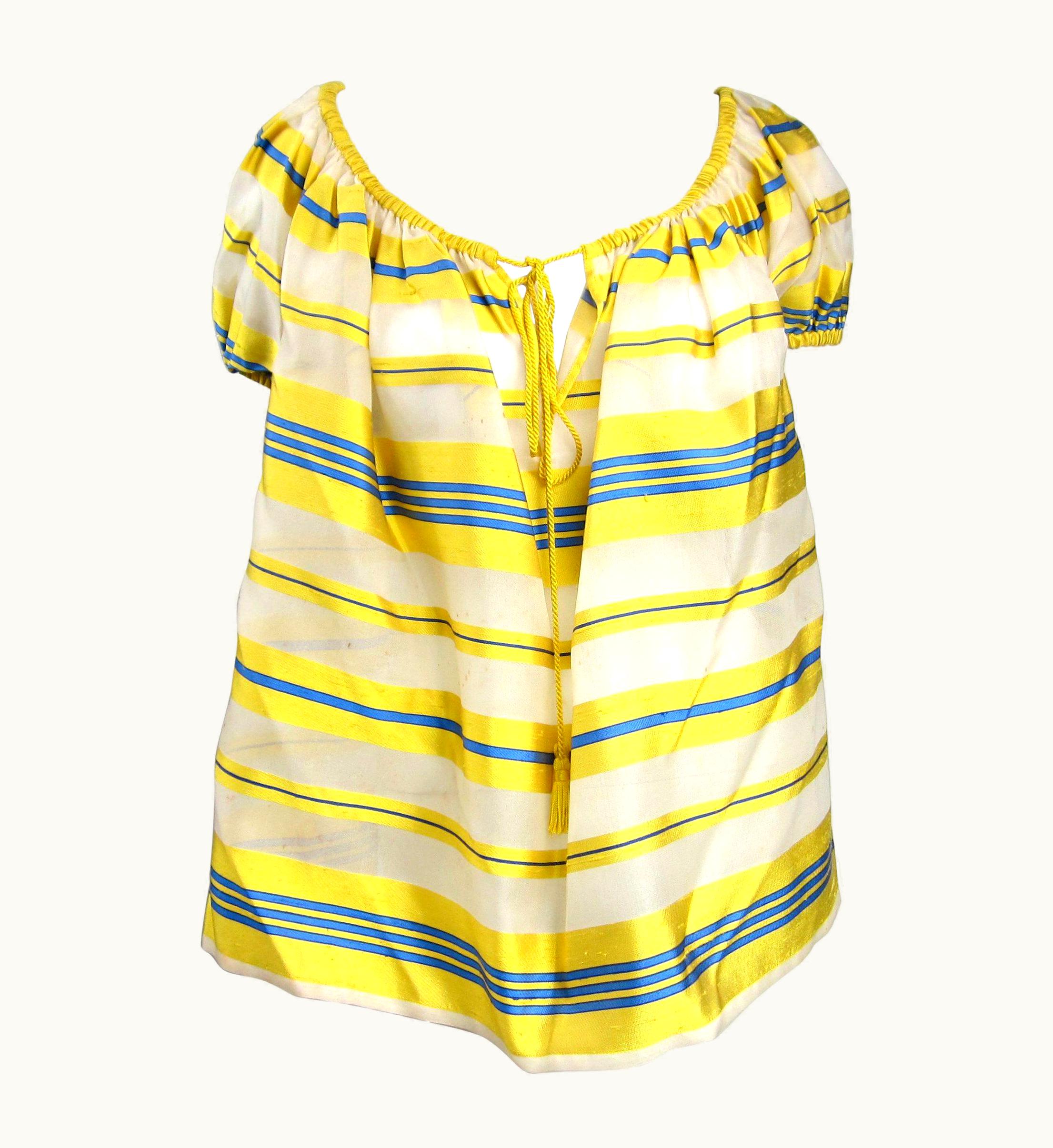 Saint Laurent Yves Saint Laurent Silk Dupioni Over Sized Yellow Striped Blouse 1990s