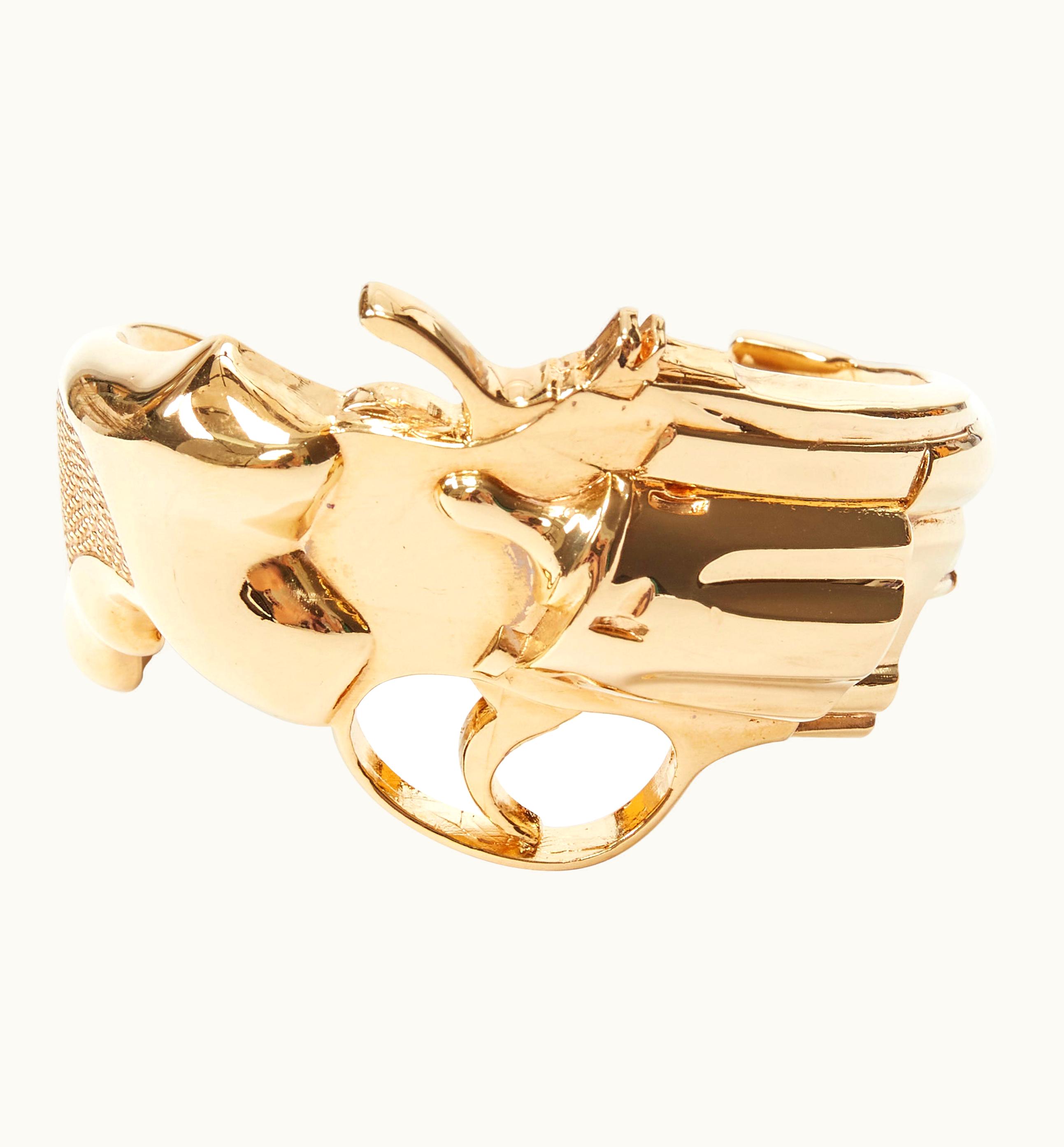Saint Laurent Rare Saint Laurent 2014 Hedi Slimane Revolver Pistol Gun Gold Brass Cuff UZ0586740