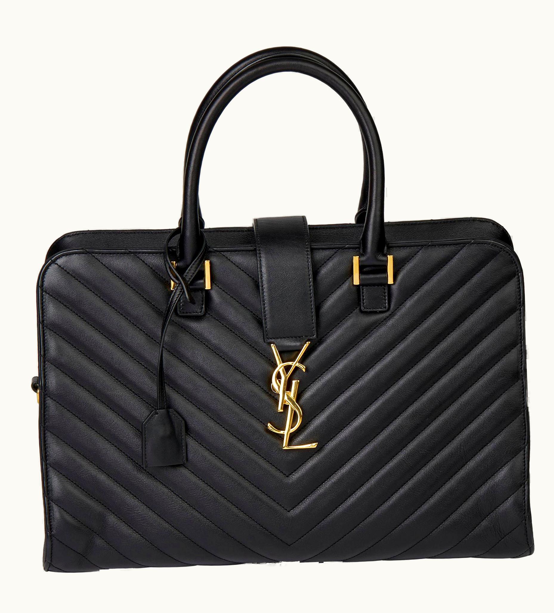 Saint Laurent 2014 Saint Laurent Black Quilted Large Chevron Tote Bag