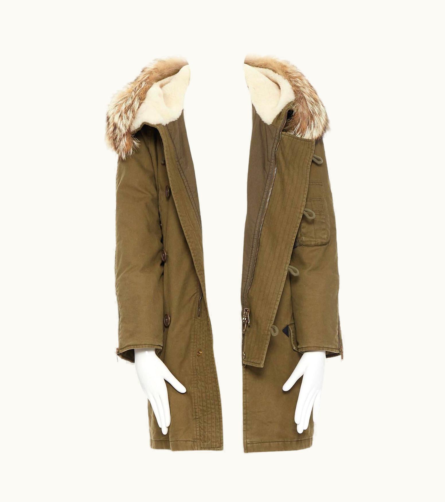 Saint Laurent Runway Saint Laurent AW14 Coyote Fur Trimmed Shearling Hooded Parka