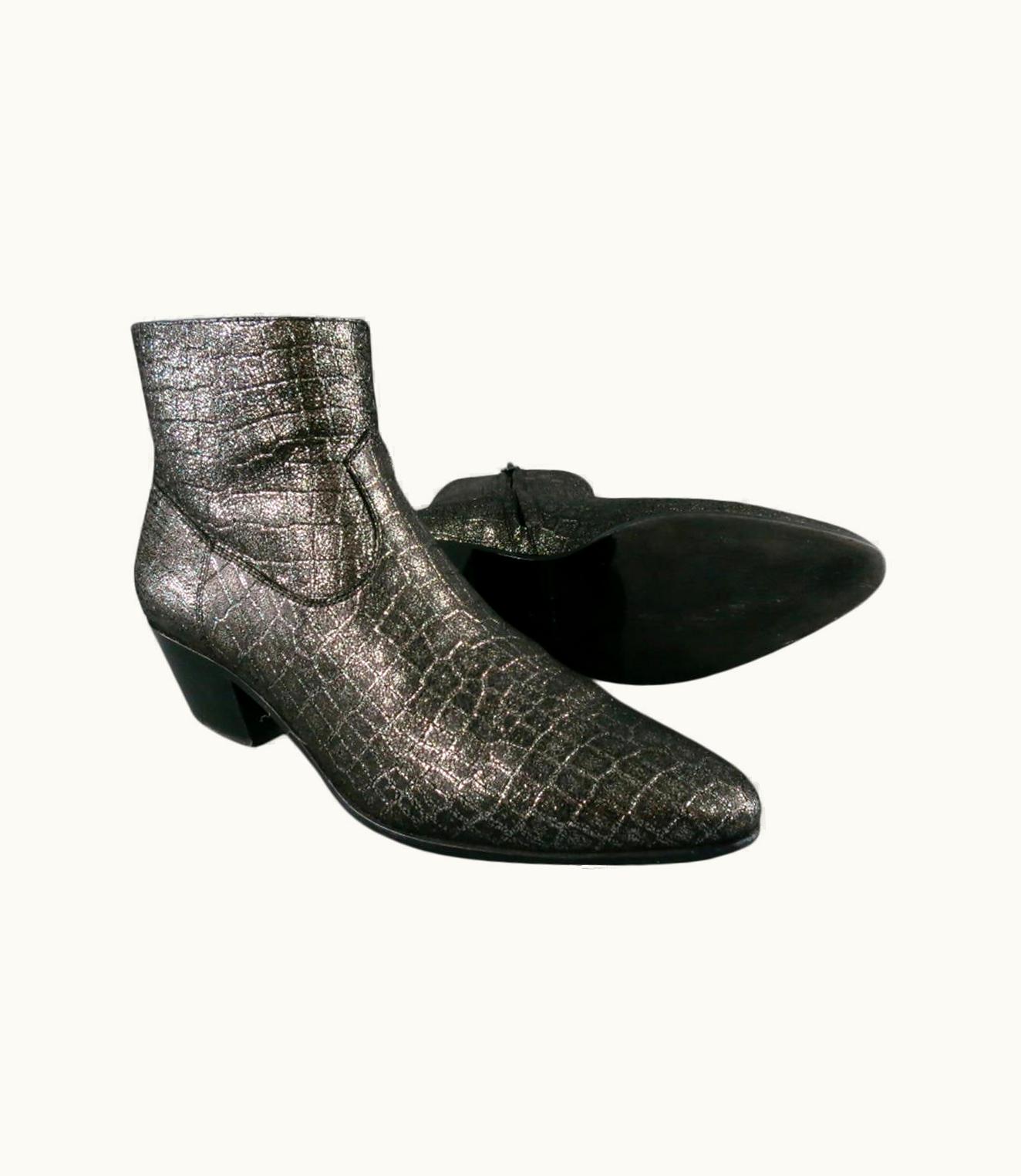 Saint Laurent Saint Laurent 7 Anthracite Metallic Embossed Leather Wyatt Boots 2014