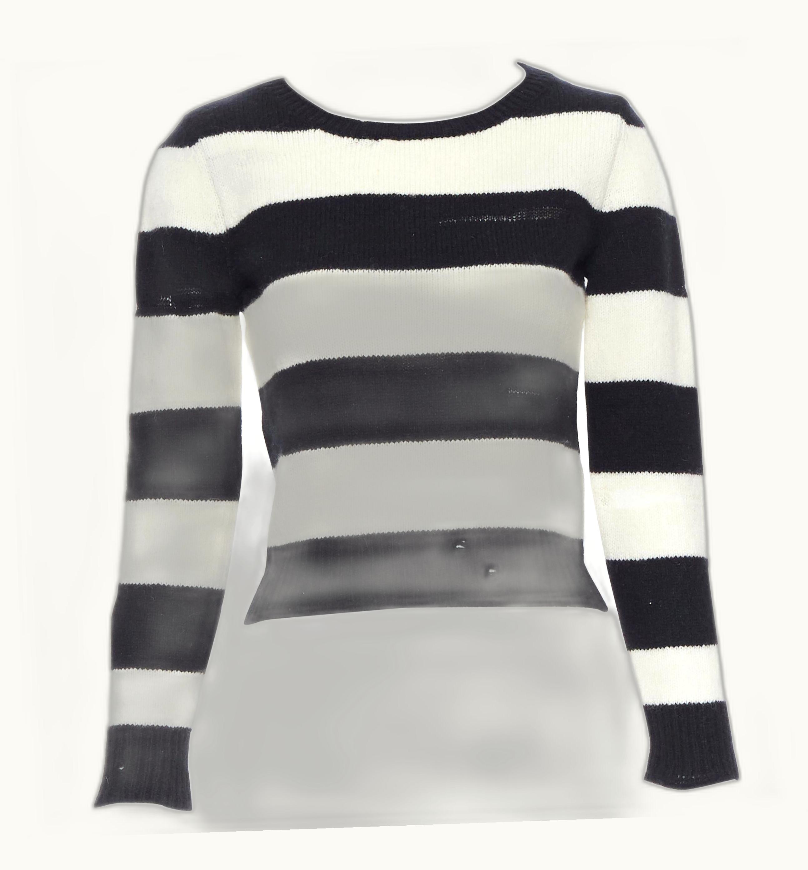 Saint Laurent Saint Laurent 2015 Black White Striped Distressed Holey Knit Sweater Top