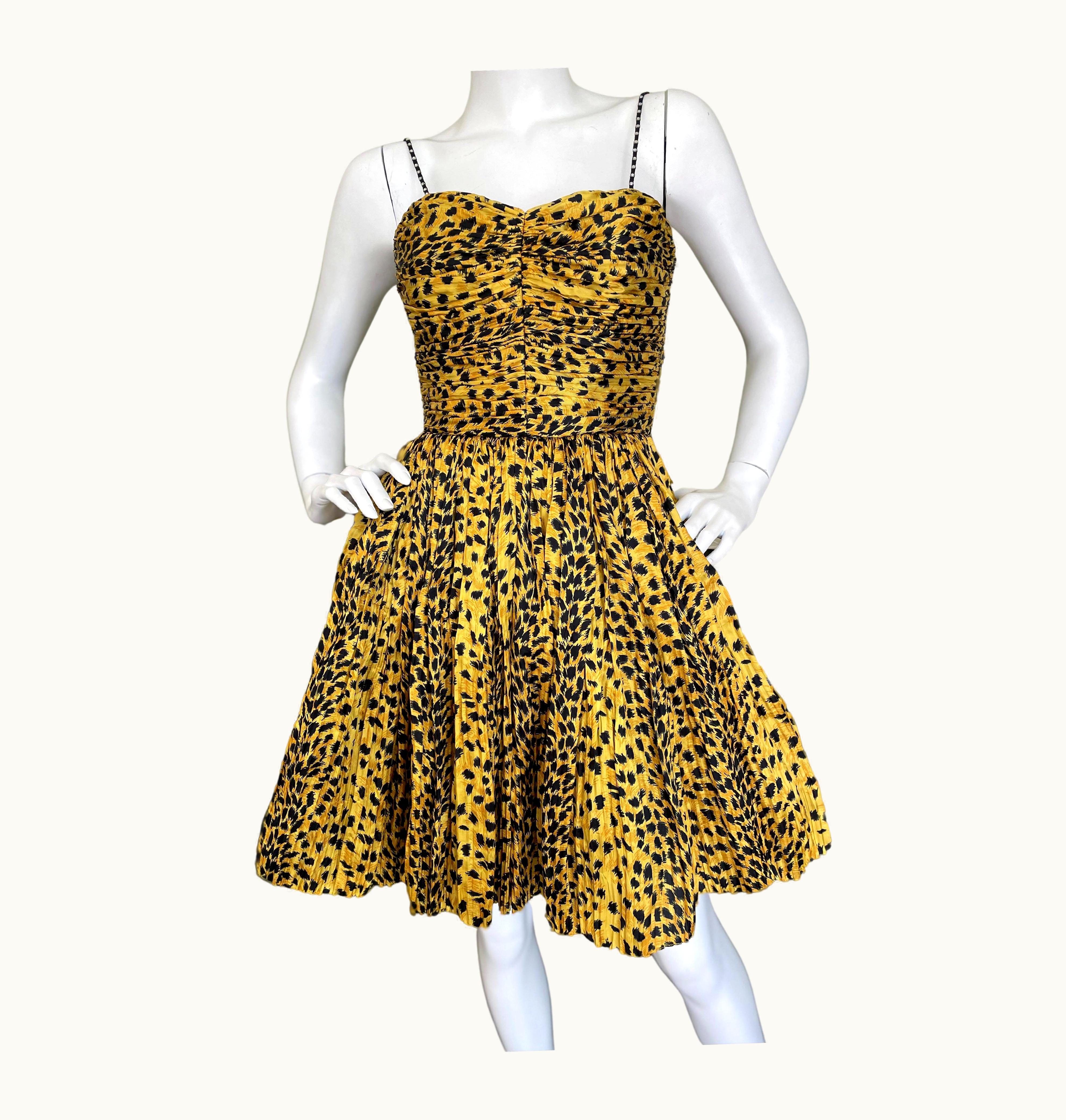 Saint Laurent Saint Laurent By Hedi Slimane 2015 Leopard Print Pleated Silk Cocktail Dress Nwt