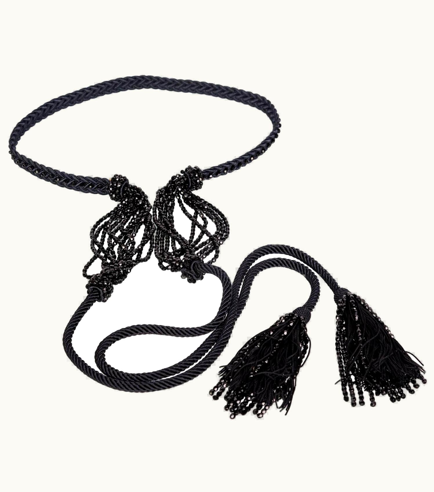 Saint Laurent Yves Saint Laurent YSL Black Beaded Rope And Tassel Necklace Belt, 1990s