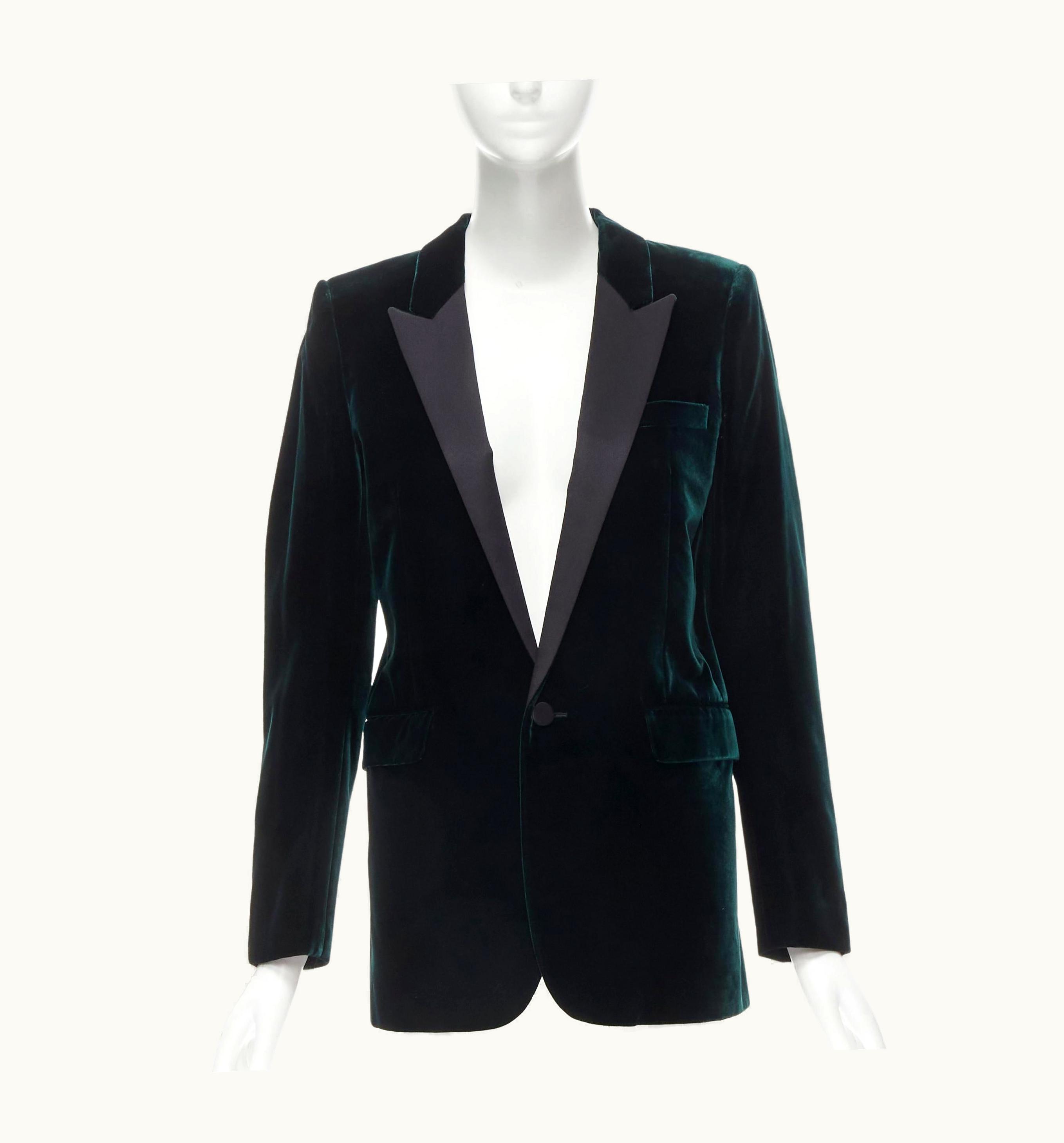 Saint Laurent Saint Laurent 2017 Jewel Tone Green Velvet Tuxedo Blazer Jacket