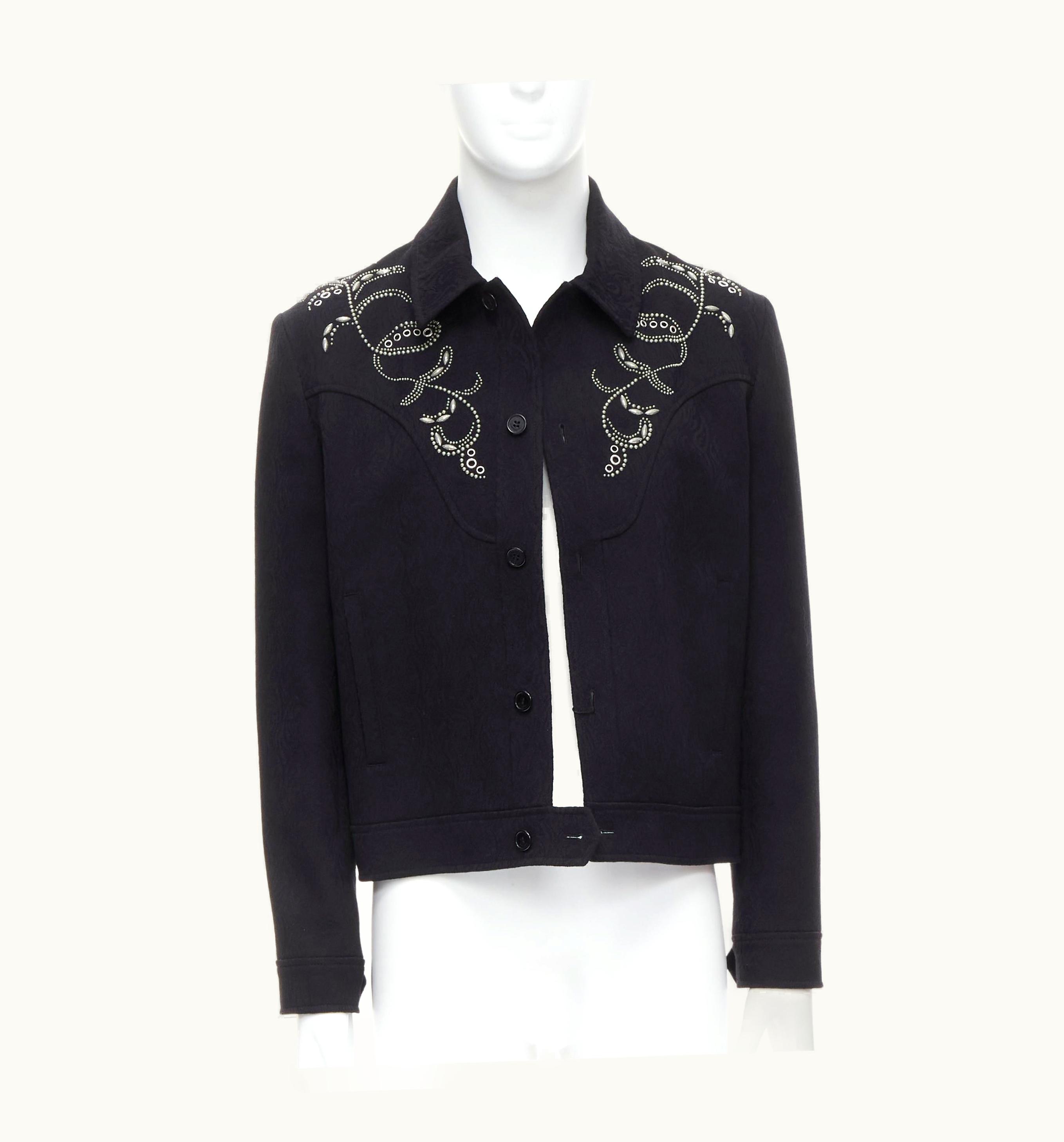 Saint Laurent Saint Laurent 2018 Teddy Black Damask Silver Western Studded Jacket