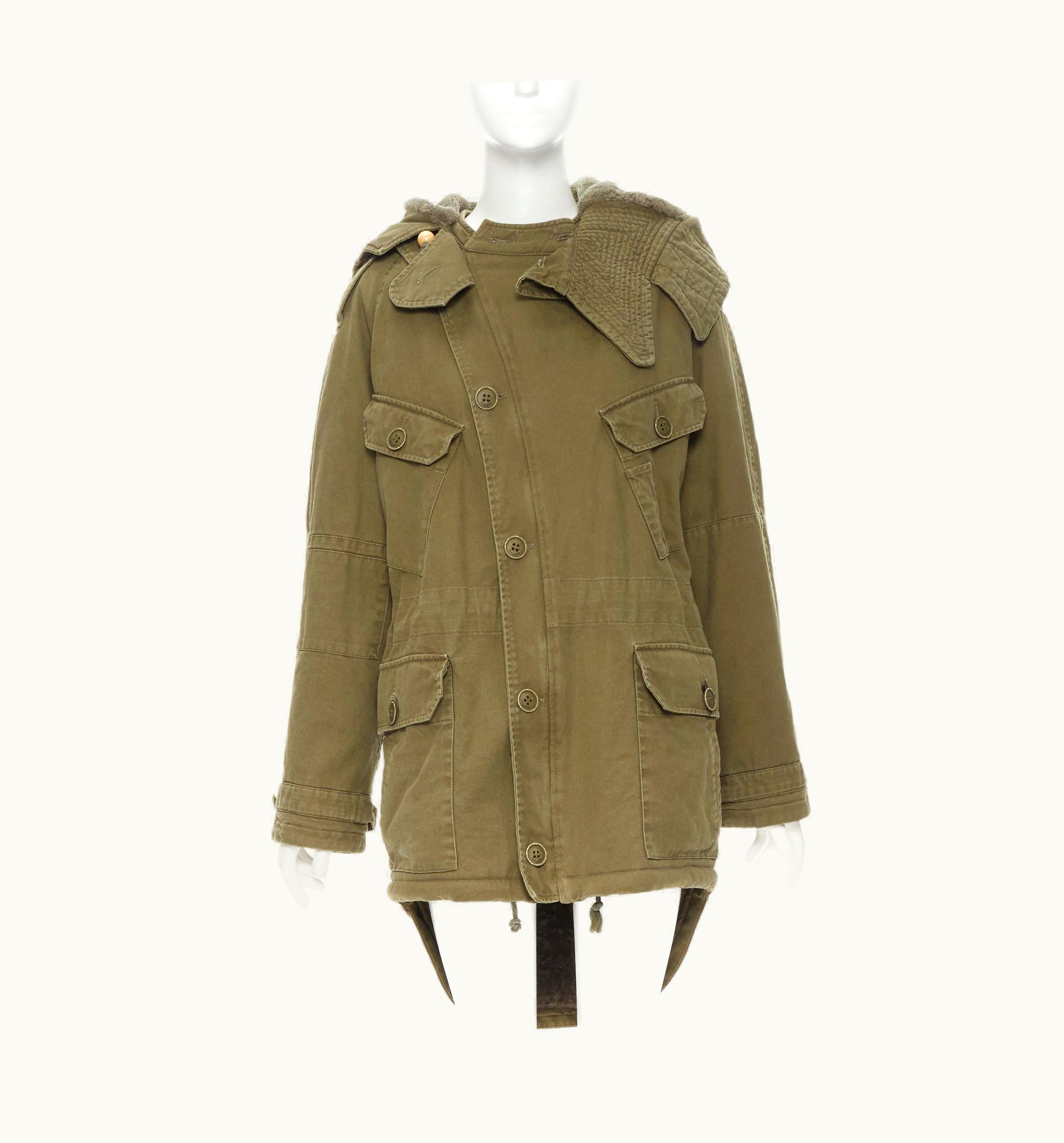 Saint Laurent Saint Laurent 2018 Full Shearling Lined Green Military Parka Coat