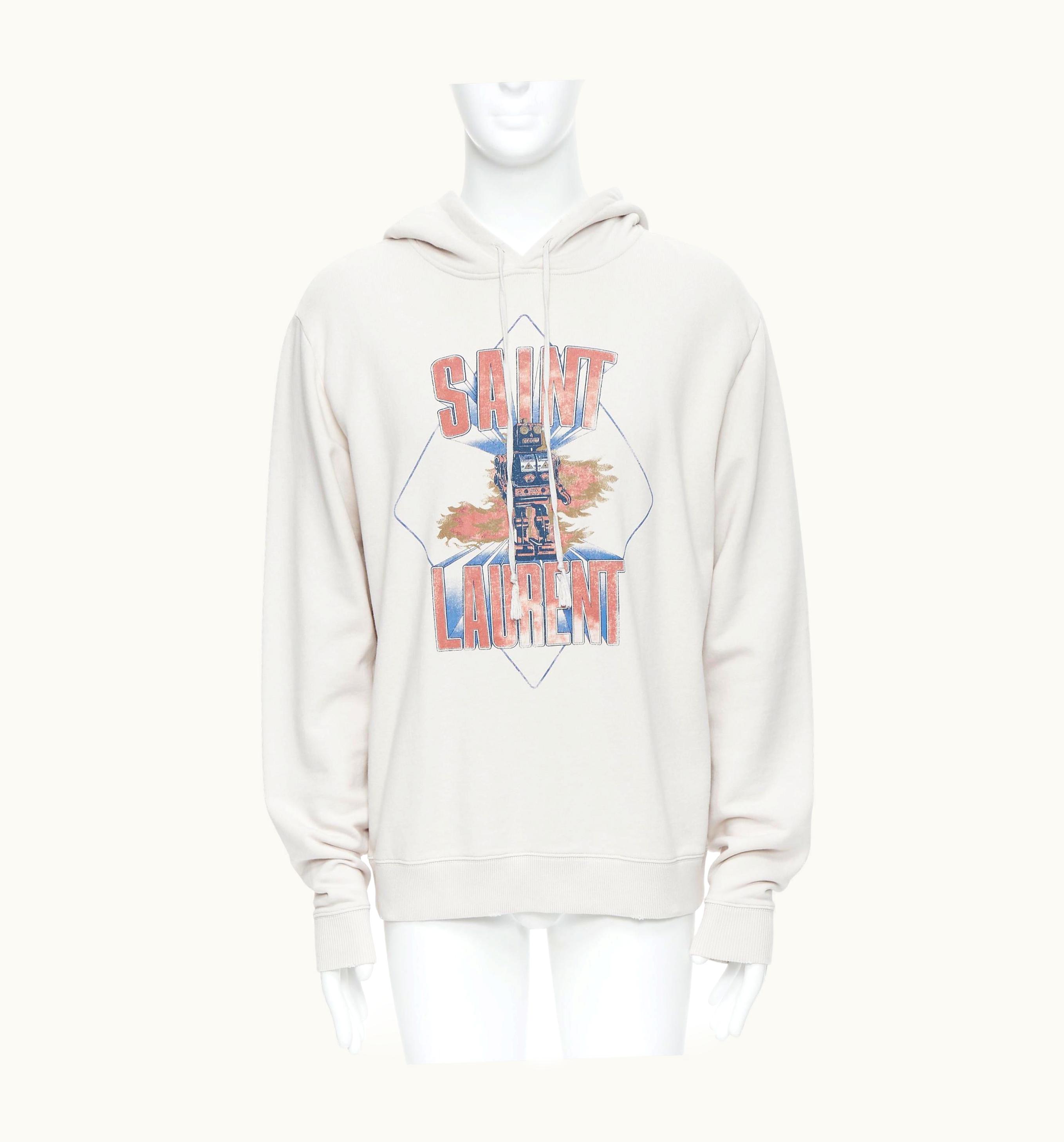 Saint Laurent Saint Laurent 2019 Robot Logo Print Vintage Distressed Destroyed Hoodie UZ0586812
