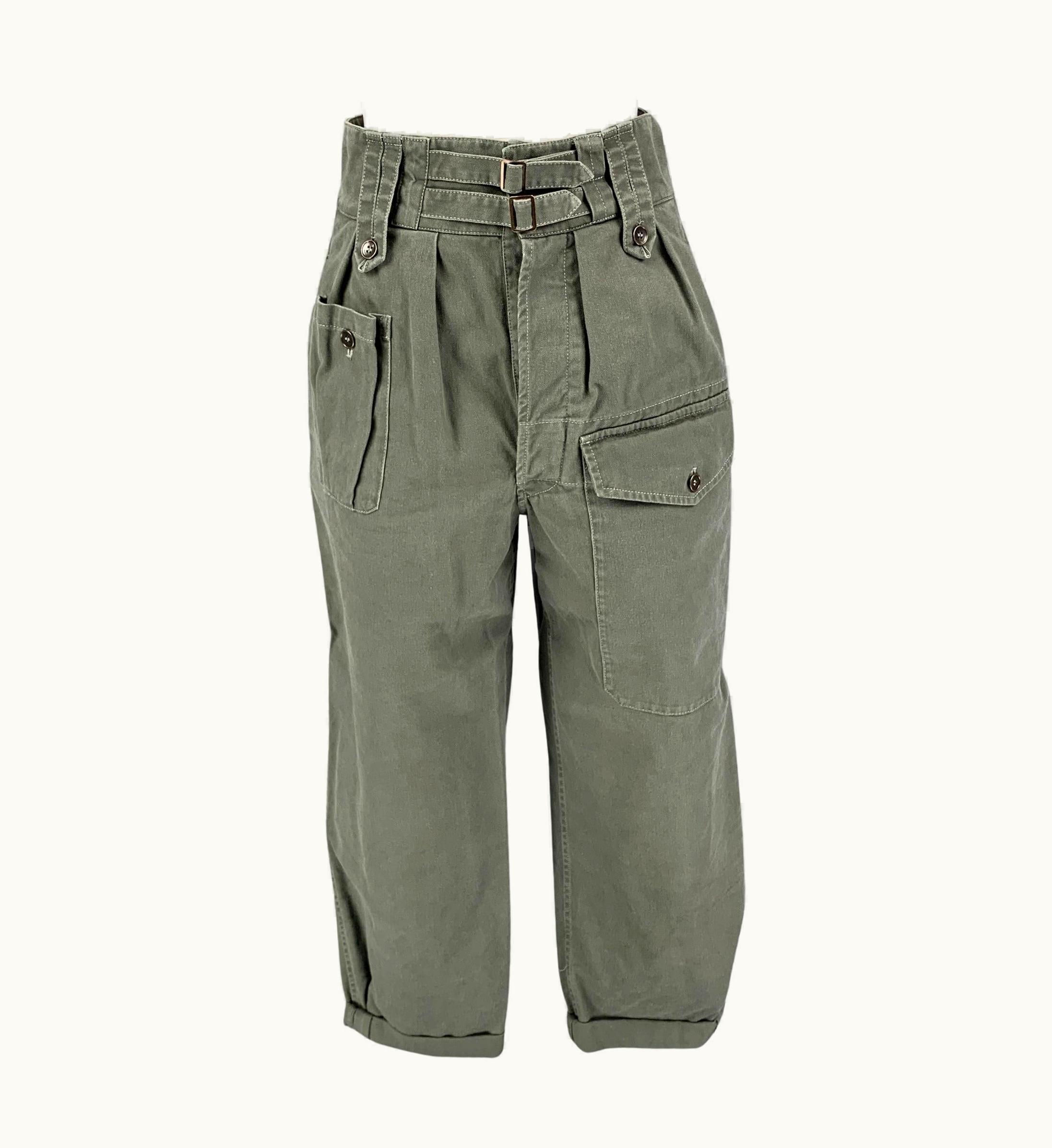 Saint Laurent Saint Laurent Olive Cotton Ramie Cropped Casual Pants